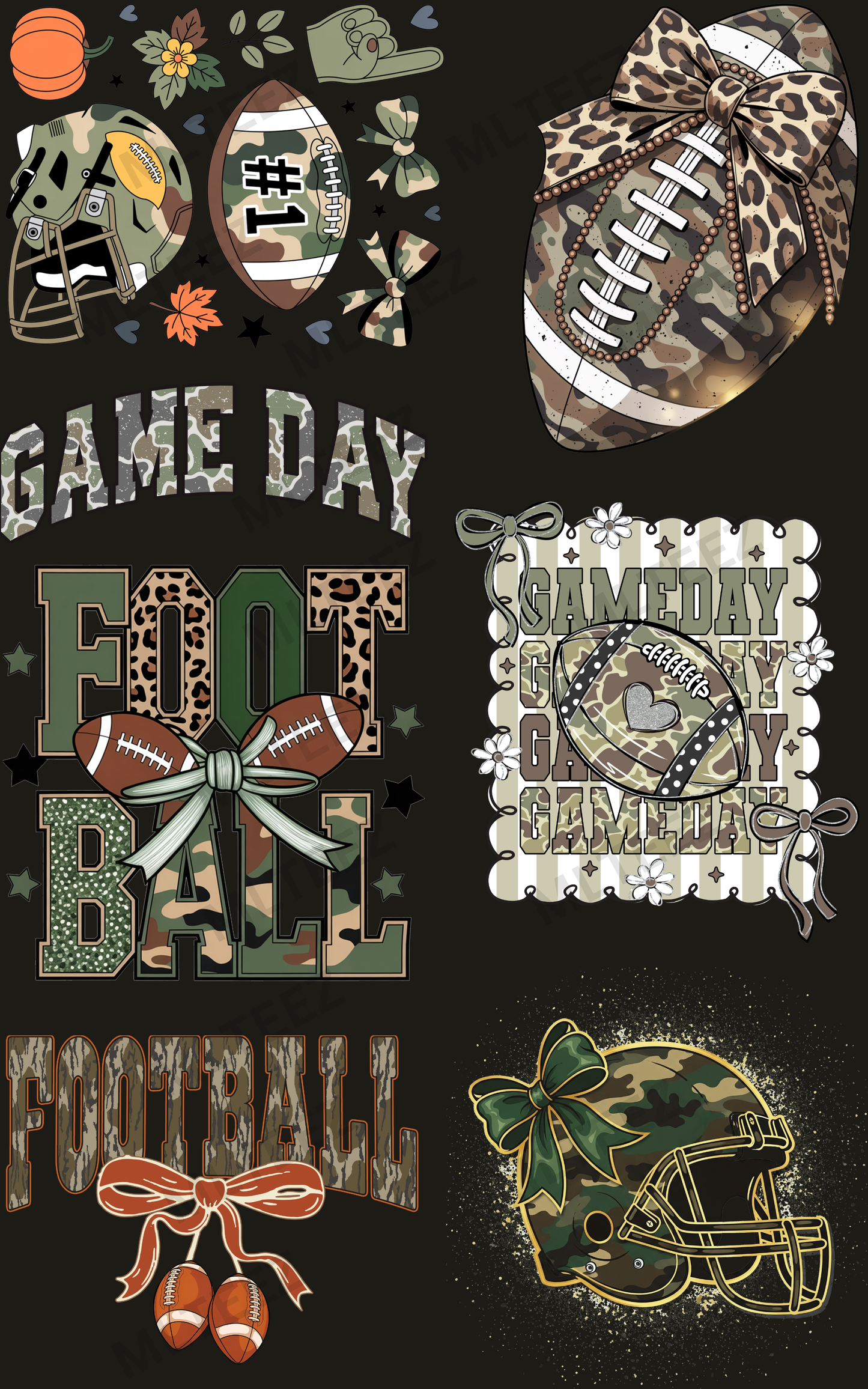 FOOTBALL & CAMO (1) PREMADE GANGSHEET - 22X36 DTF TRANSFERS - DIRECT TO FILM