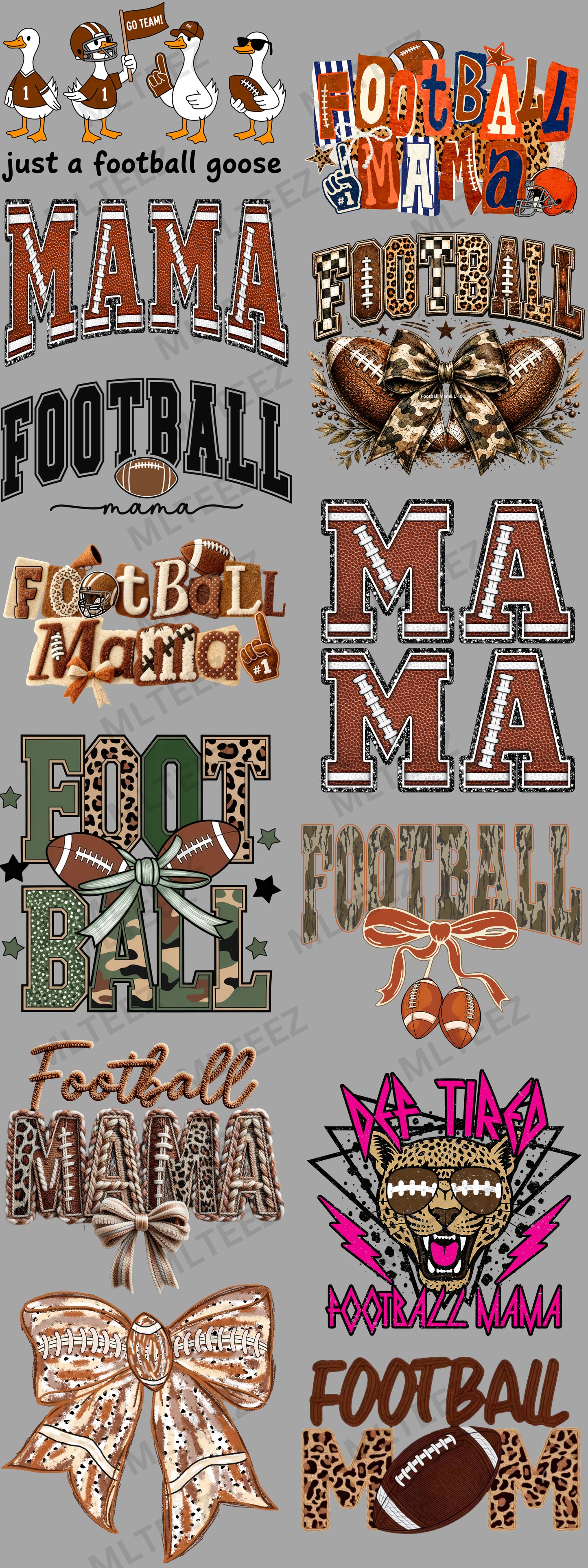 FOOTBALL MAMA (1) 60 INCH PREMADE DRAFT GANGSHEET - 22X60 DTF TRANSFERS - DIRECT TO FILM