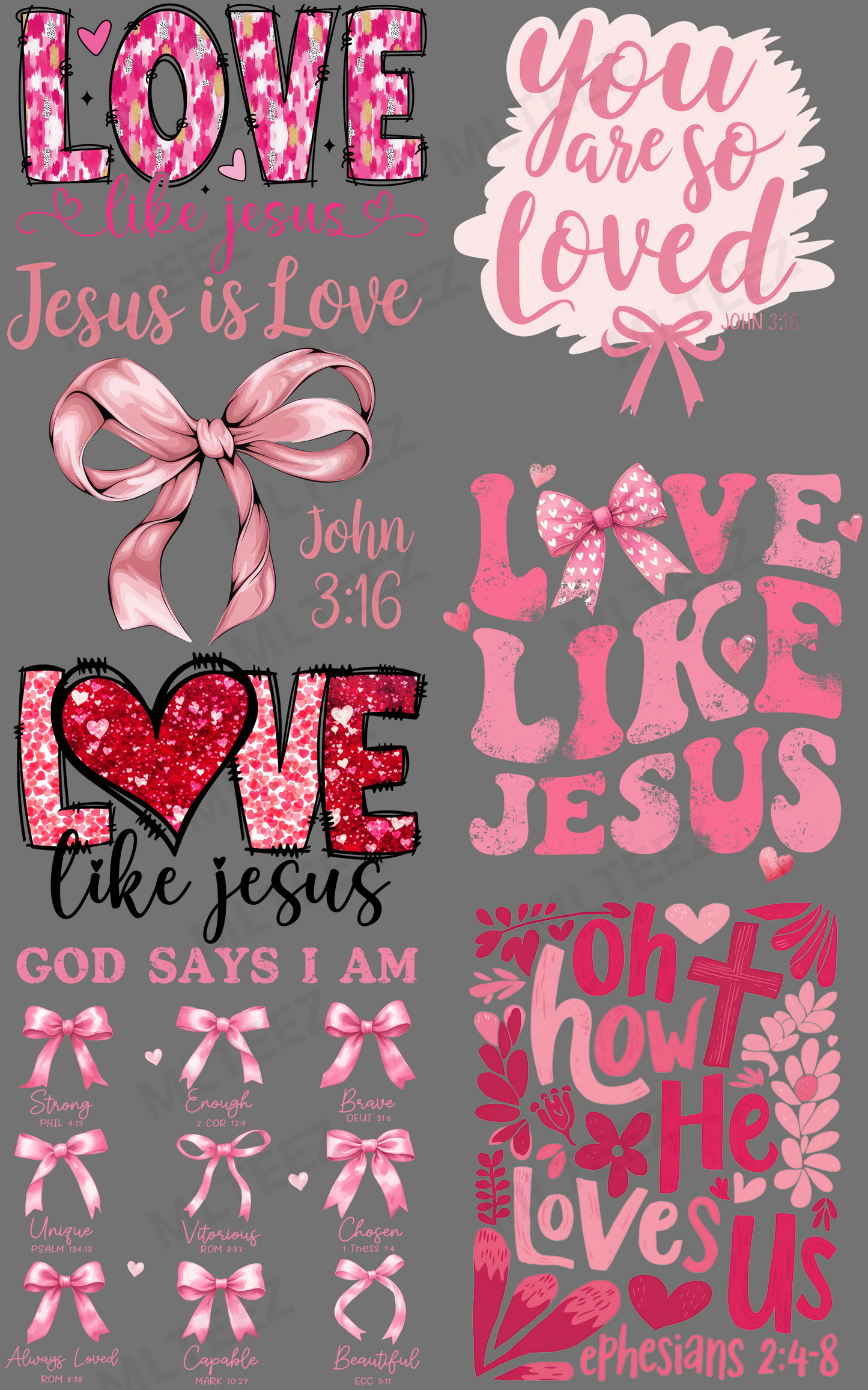 LOVE LIKE JESUS (1) PREMADE GANGSHEET - 22X36 DTF TRANSFERS - DIRECT TO FILM