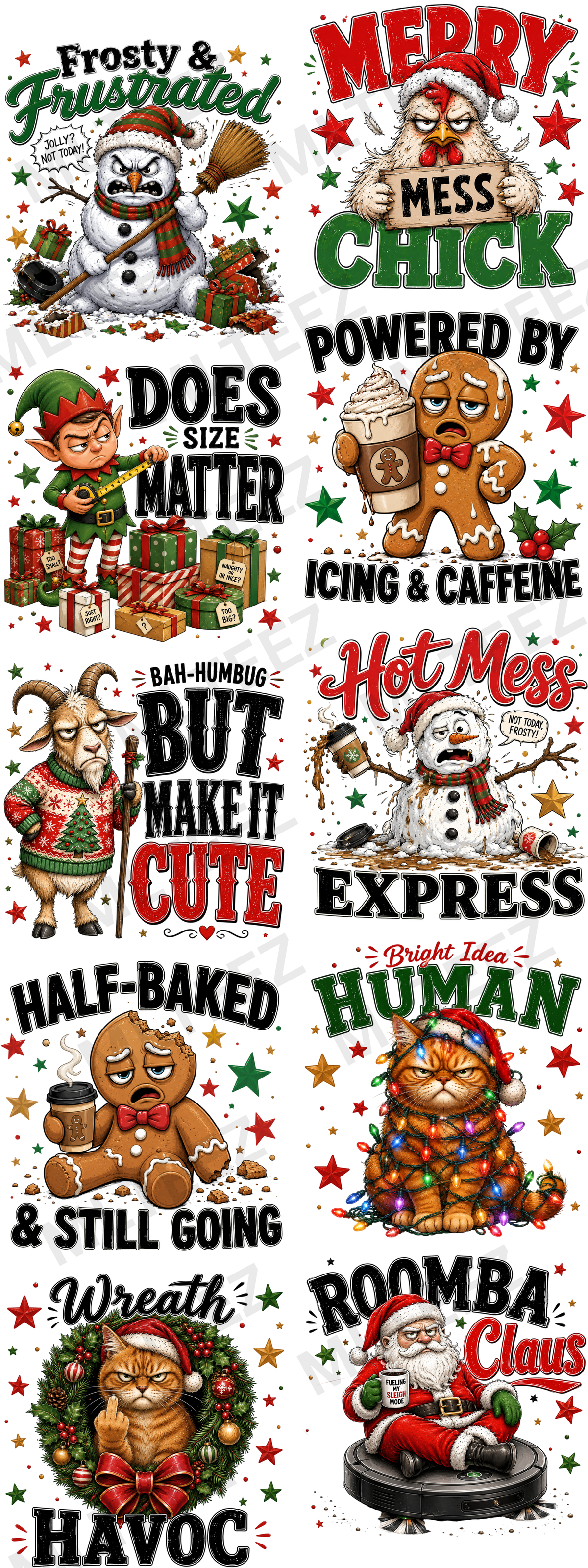FROSTY & FRUSTRATED (1) (60 INCH) PREMADE GANGSHEET - 22X60 DTF TRANSFERS - DIRECT TO FILM