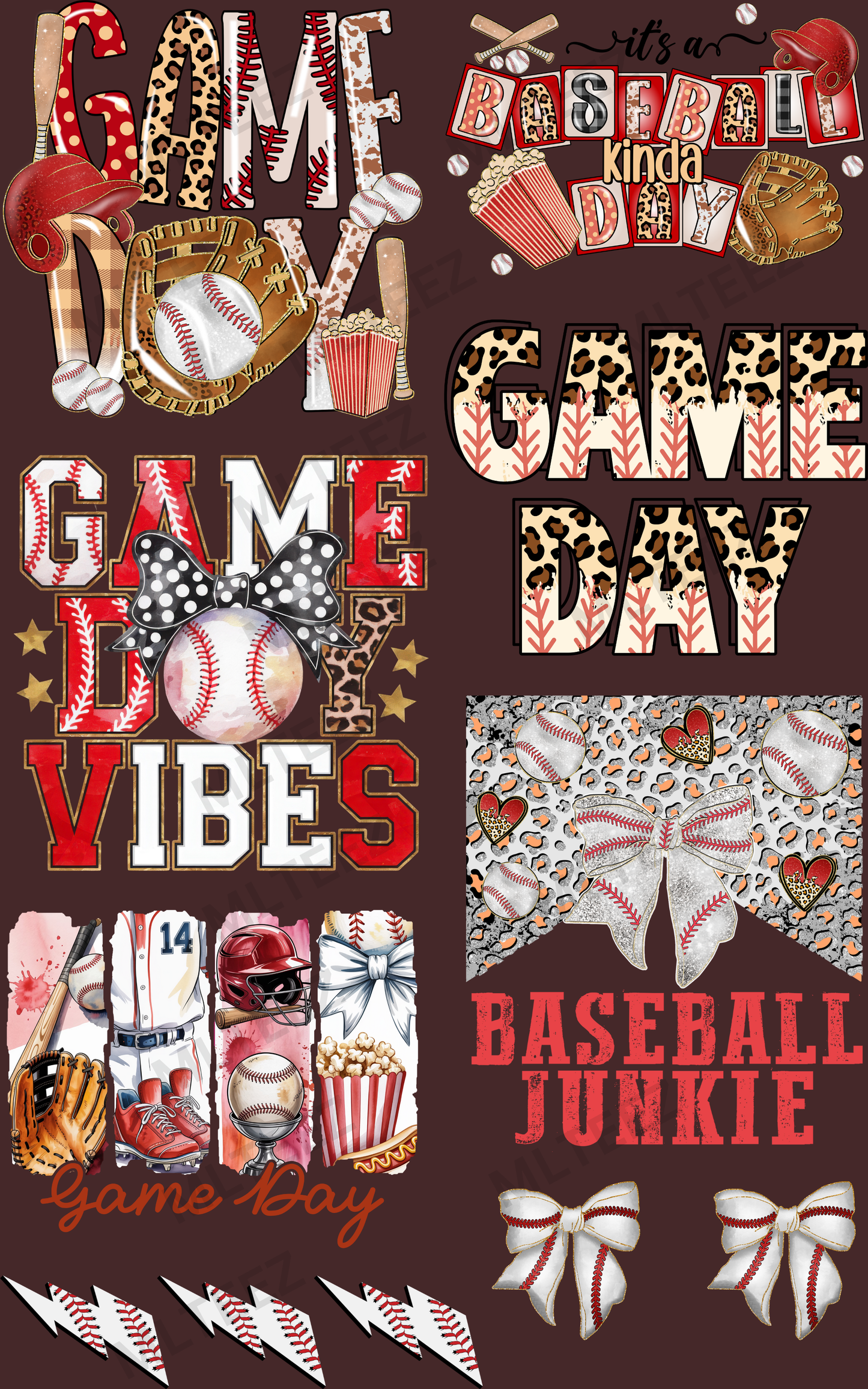 GAME DAY (BASEBALL) (1) PREMADE GANGSHEET - 22X36 DTF TRANSFERS - DIRECT TO FILM