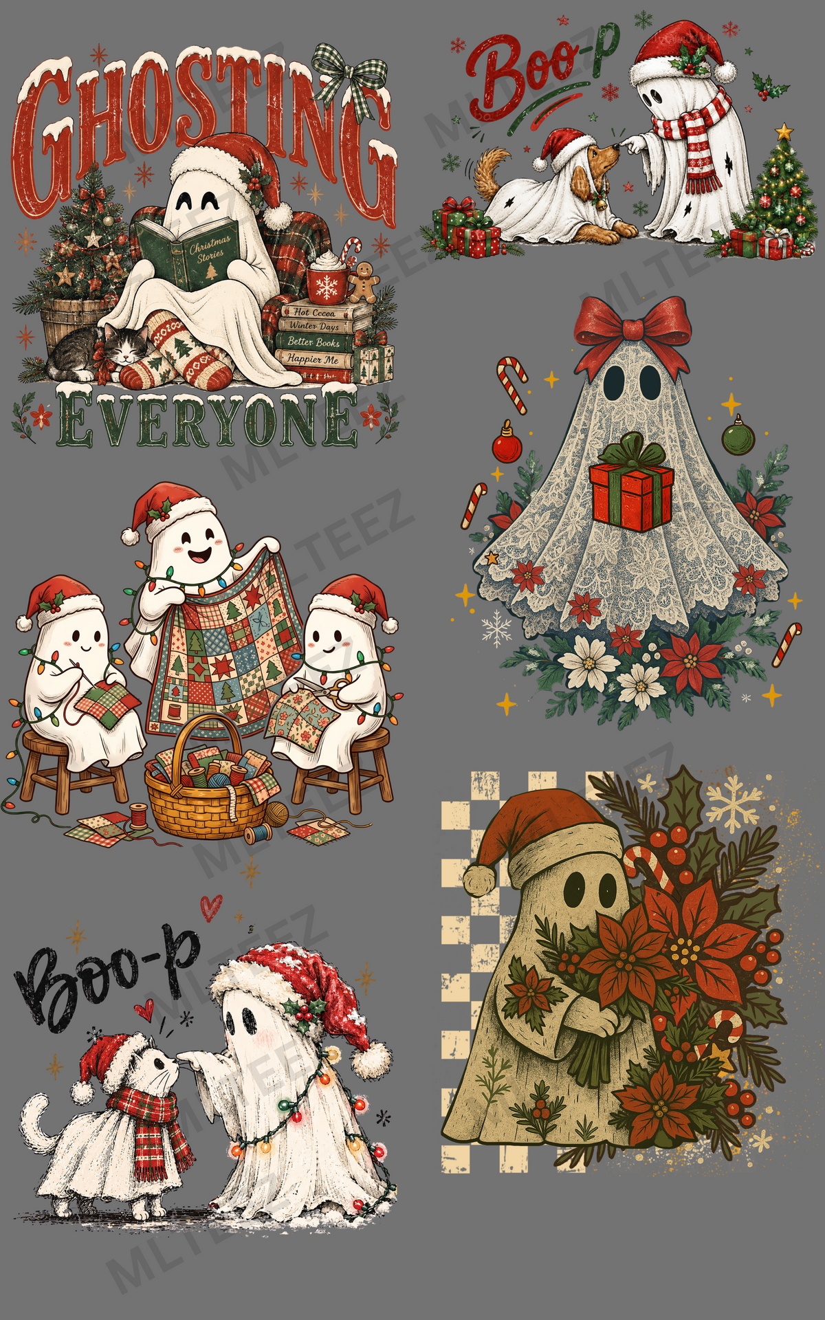 GHOSTING EVERYONE (CHRISTMAS) (1) PREMADE GANGSHEET - 22X36 DTF TRANSFERS - DIRECT TO FILM