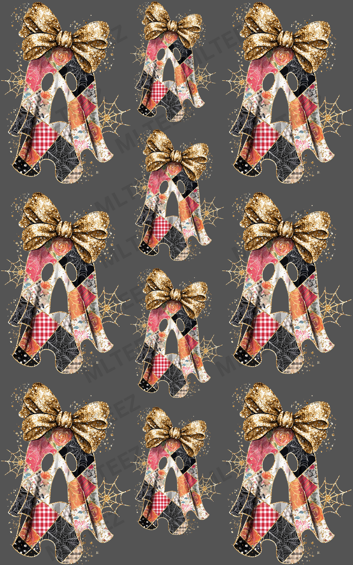 GHOSTS - 4 YOUTH PATCH WORK, 6 ADULT PATCH WORK PREMADE GANGSHEET - 22X36 DTF TRANSFERS - DIRECT TO FILM