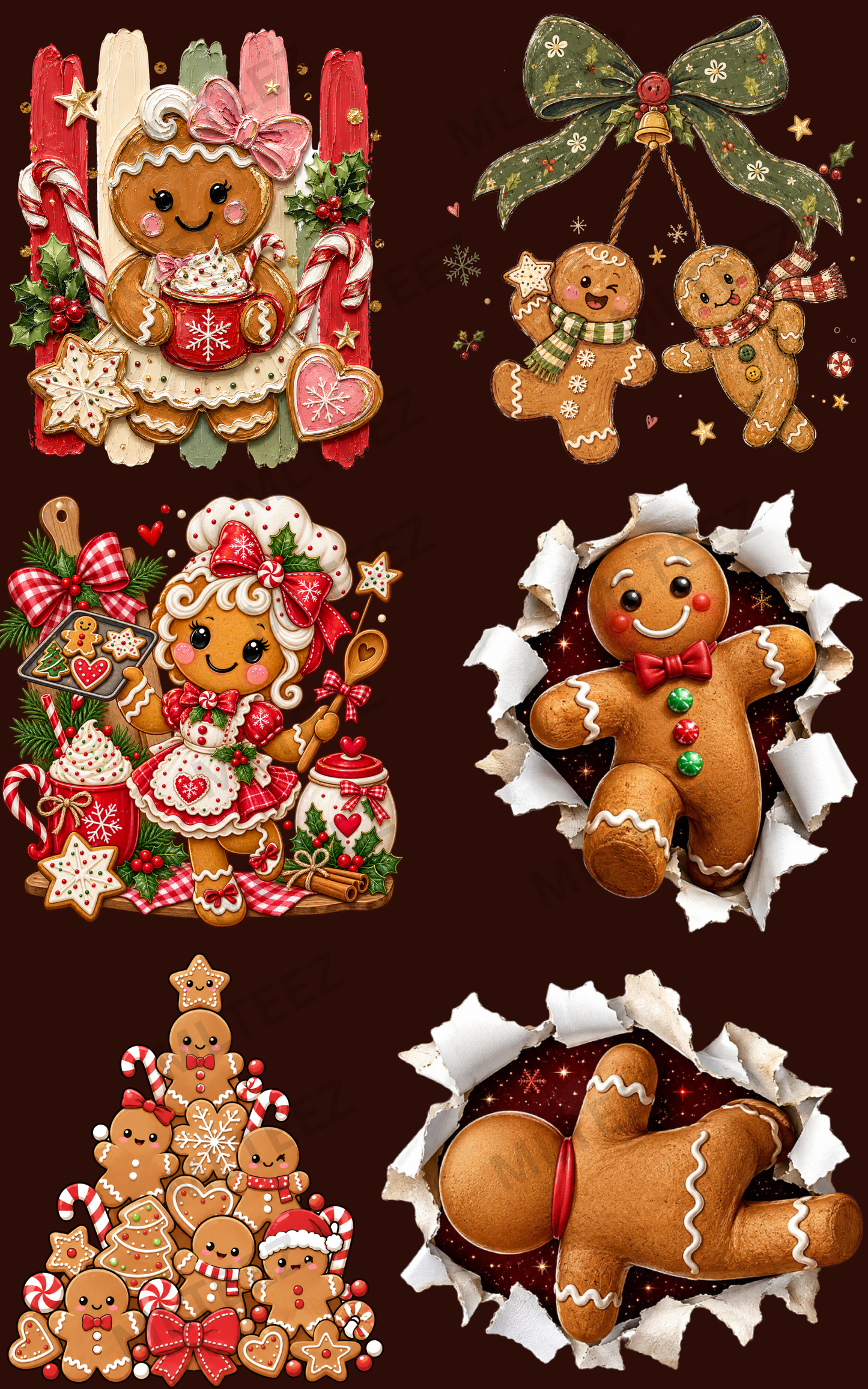 GINGERBREAD (2) PREMADE GANGSHEET - 22X36 DTF TRANSFERS - DIRECT TO FILM