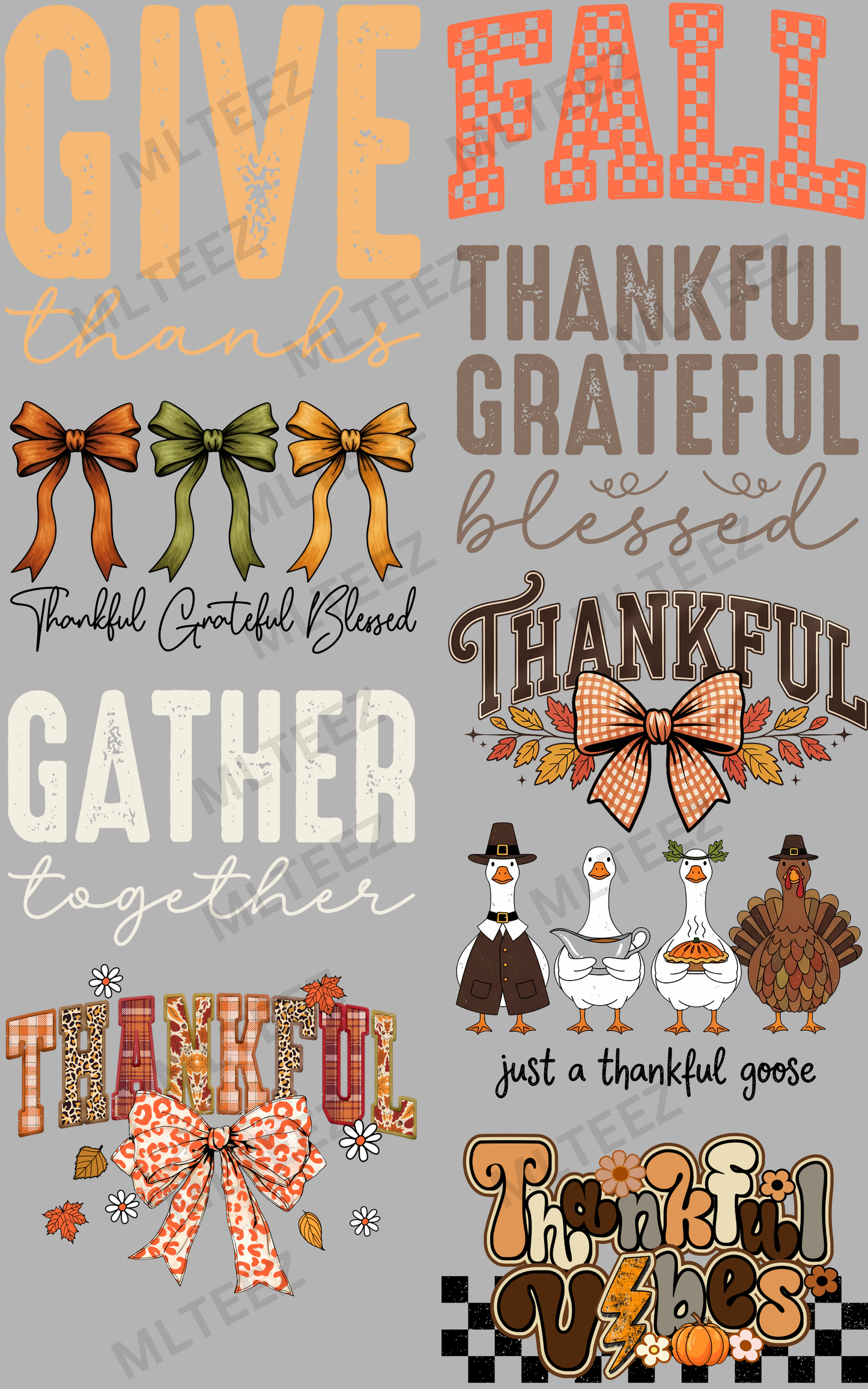 GIVE THANKS (3) PREMADE GANGSHEET - 22X36 DTF TRANSFERS - DIRECT TO FILM