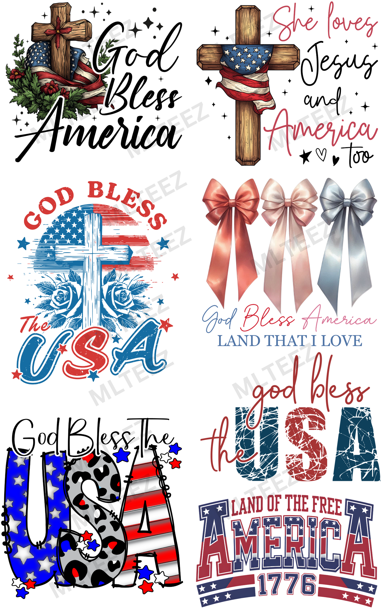 GOD BLESS AMERICA (1) PREMADE GANGSHEET - 22X36 DTF TRANSFERS - DIRECT TO FILM