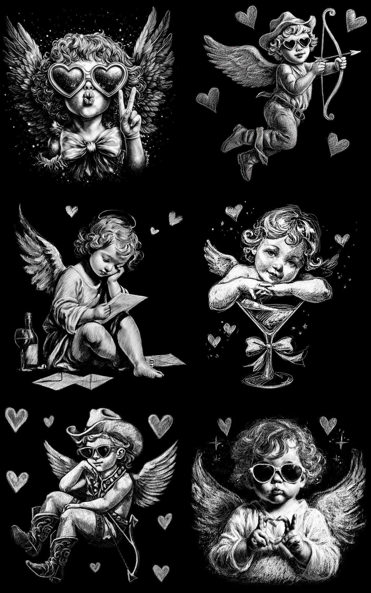 HALF-TONE CUPID (1) PREMADE DRAFT GANGSHEET - 22X36 DTF TRANSFERS - DIRECT TO FILM