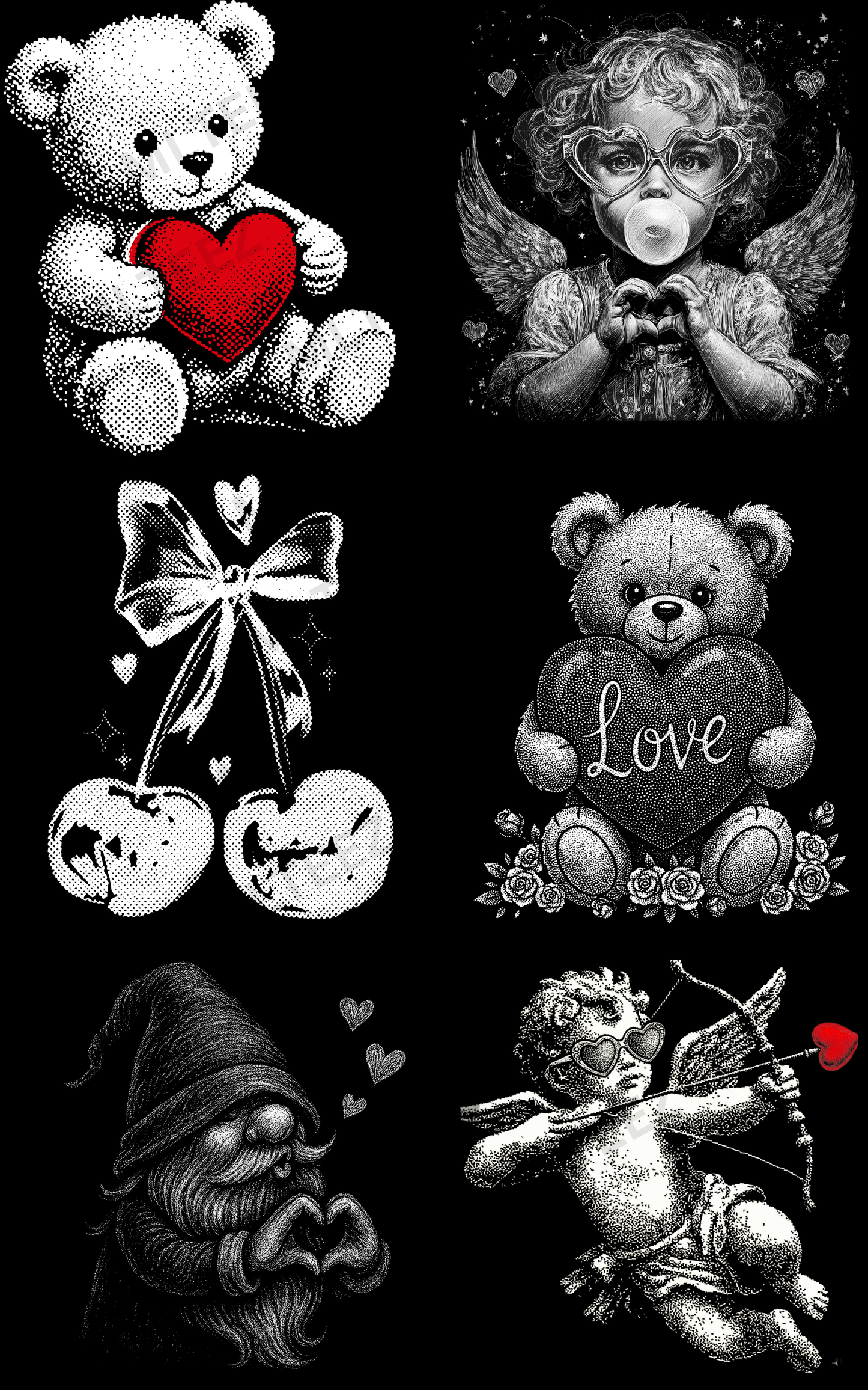 HALF-TONE VALENTINE (1) PREMADE DRAFT GANGSHEET - 22X36 DTF TRANSFERS - DIRECT TO FILM