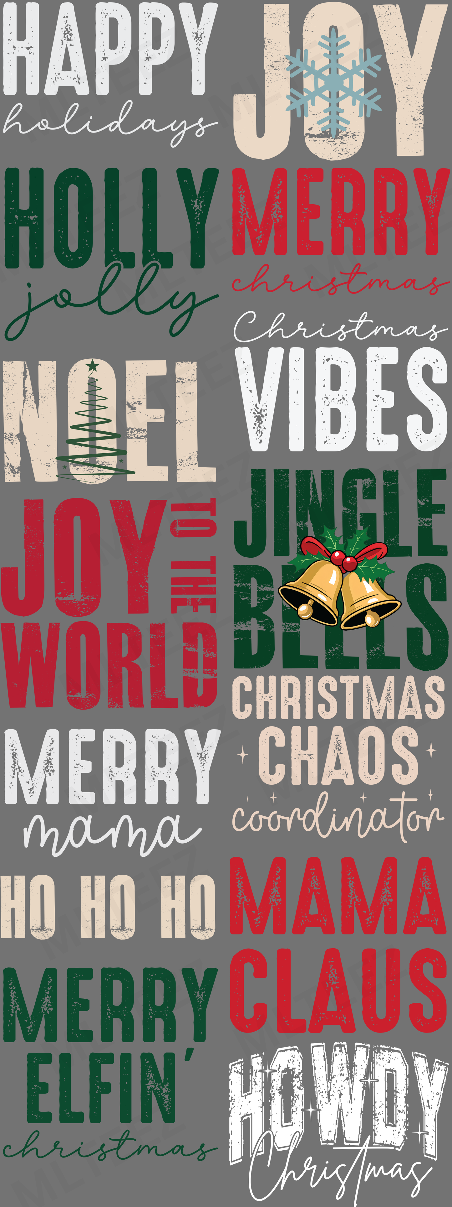 HAPPY HOLIDAYS (1) PREMADE GANGSHEET - 22X60 DTF TRANSFERS - DIRECT TO FILM