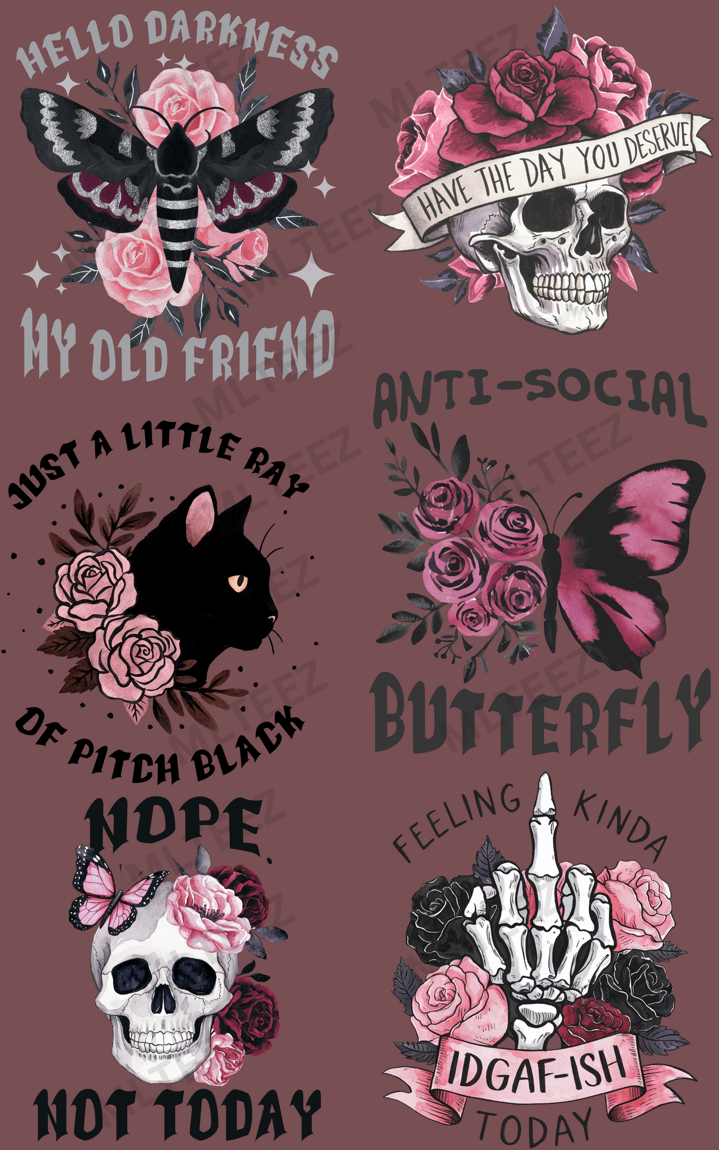 HELLO DARKNESS MY OLD FRIEND PREMADE GANGSHEET - 22X36 DTF TRANSFERS - DIRECT TO FILM