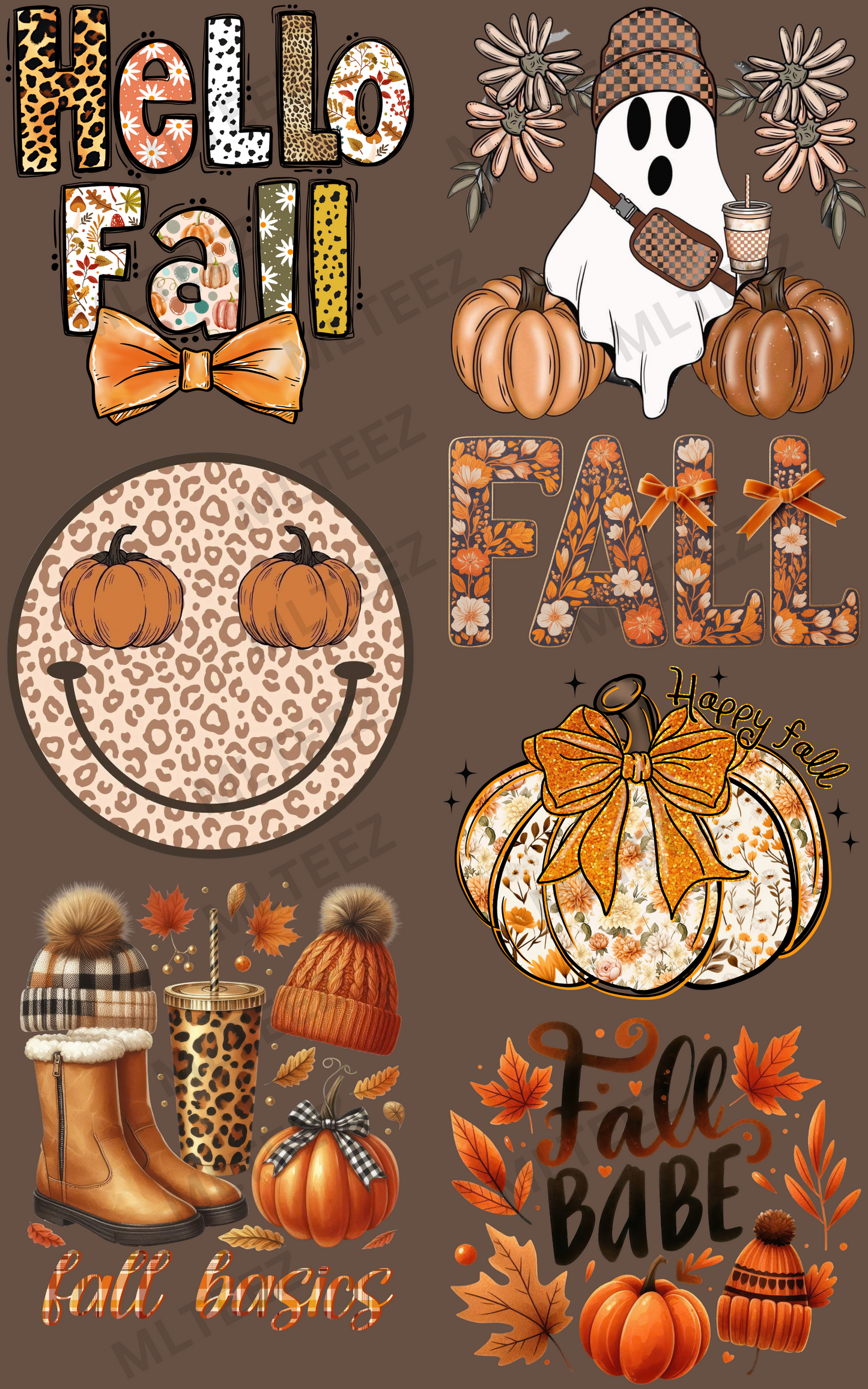 HELLO FALL (1) PREMADE GANGSHEET - 22X36 DTF TRANSFERS - DIRECT TO FILM