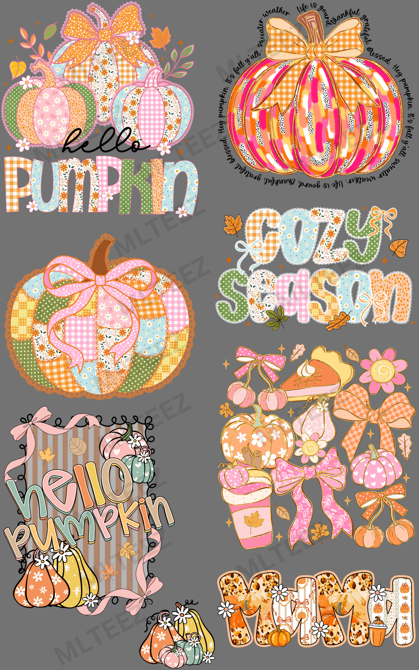 HELLO PUMPKIN PREMADE GANGSHEET - 22X36 DTF TRANSFERS - DIRECT TO FILM