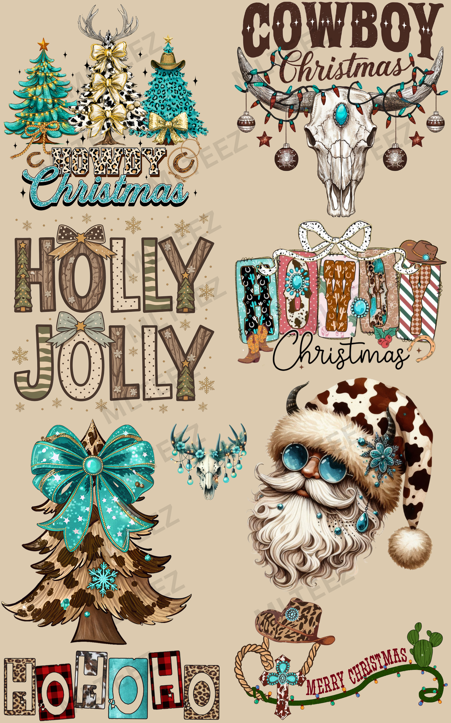 HOWDY CHRISTMAS (2) PREMADE GANGSHEET - 22X36 DTF TRANSFERS - DIRECT TO FILM