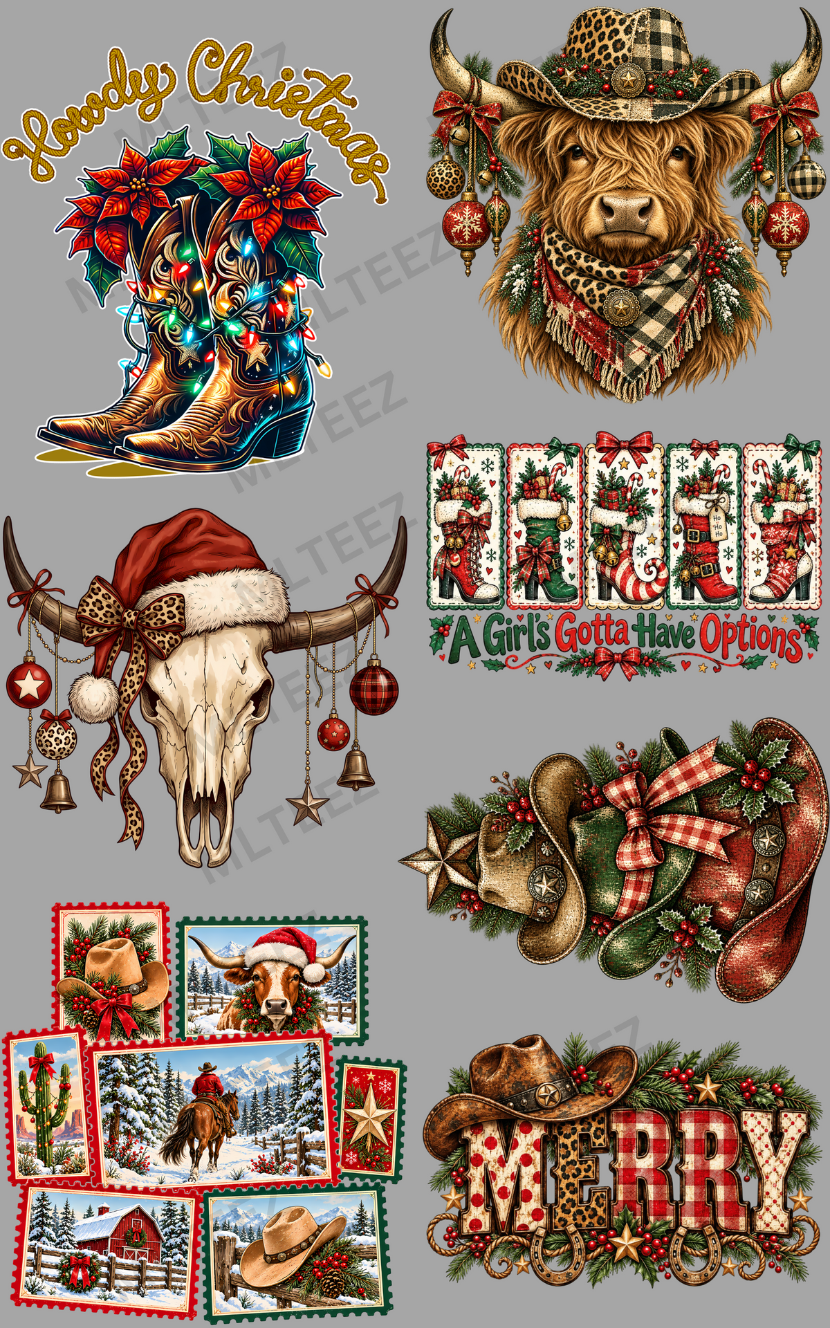 HOWDY CHRISTMAS (5) PREMADE GANGSHEET - 22X36 DTF TRANSFERS - DIRECT TO FILM