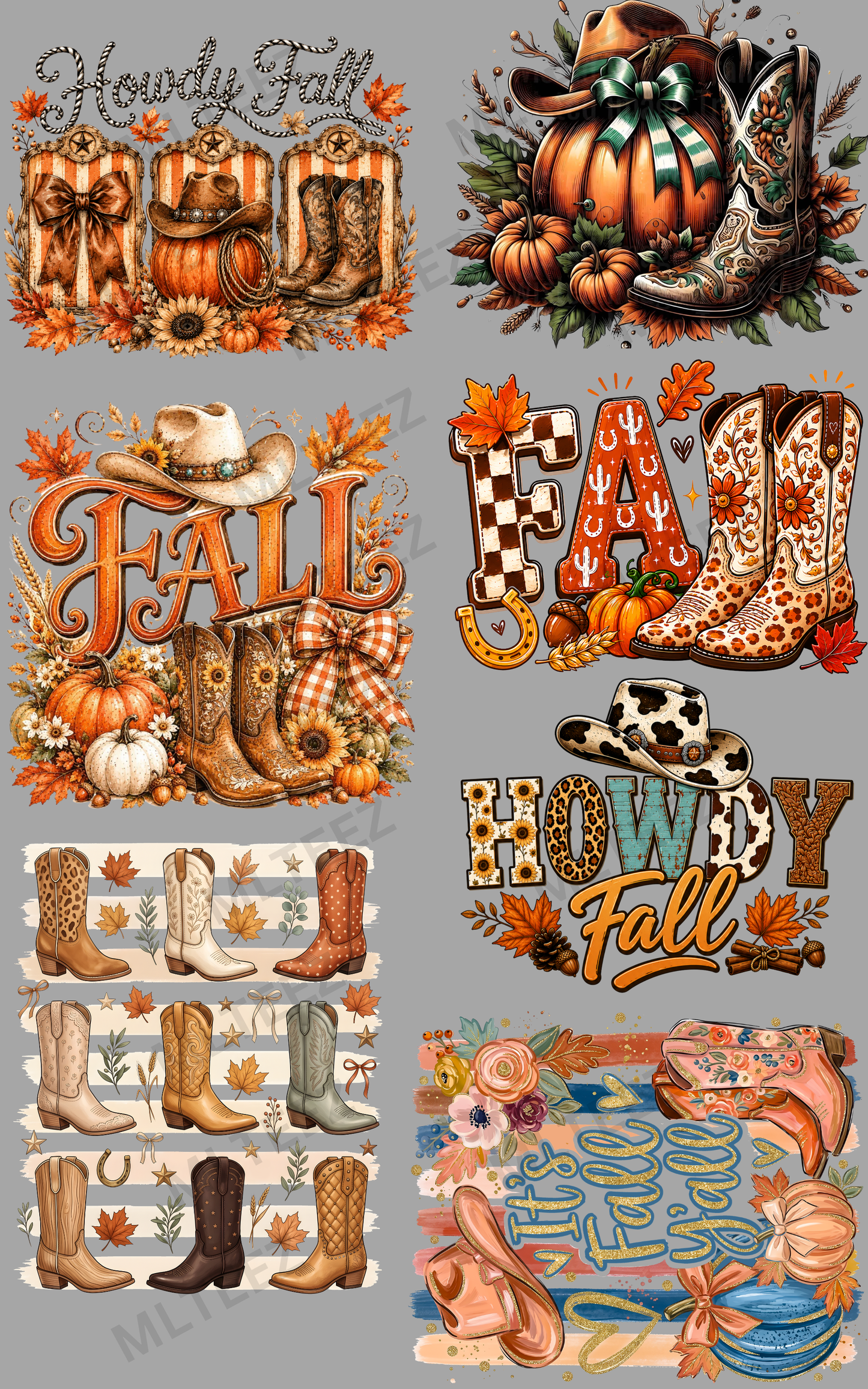 HOWDY FALL (1) PREMADE GANGSHEET - 22X36 DTF TRANSFERS - DIRECT TO FILM