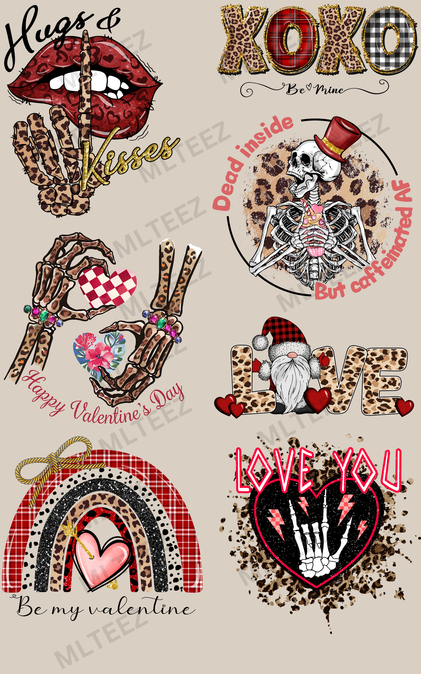 HUGS & KISSES (1) PREMADE GANGSHEET - 22X36 DTF TRANSFERS - DIRECT TO FILM