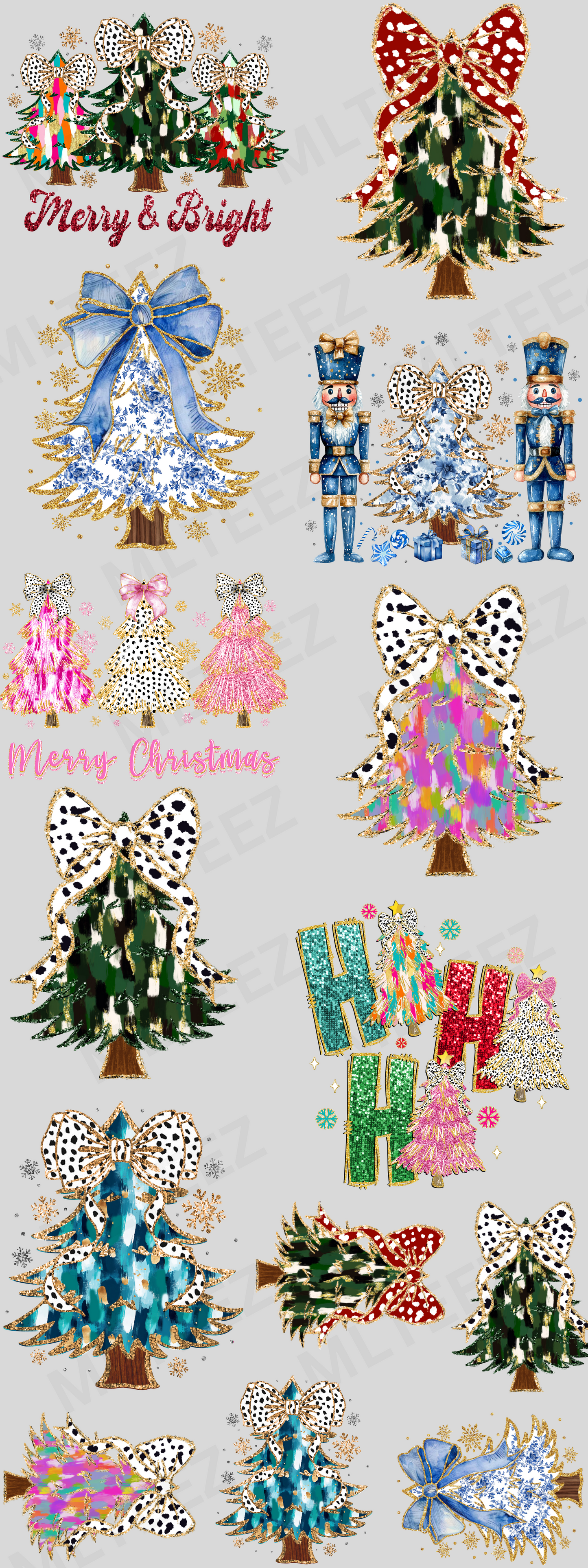 MERRY & BRIGHT HOLIDAY TREES PREMADE GANGSHEET - 22X60