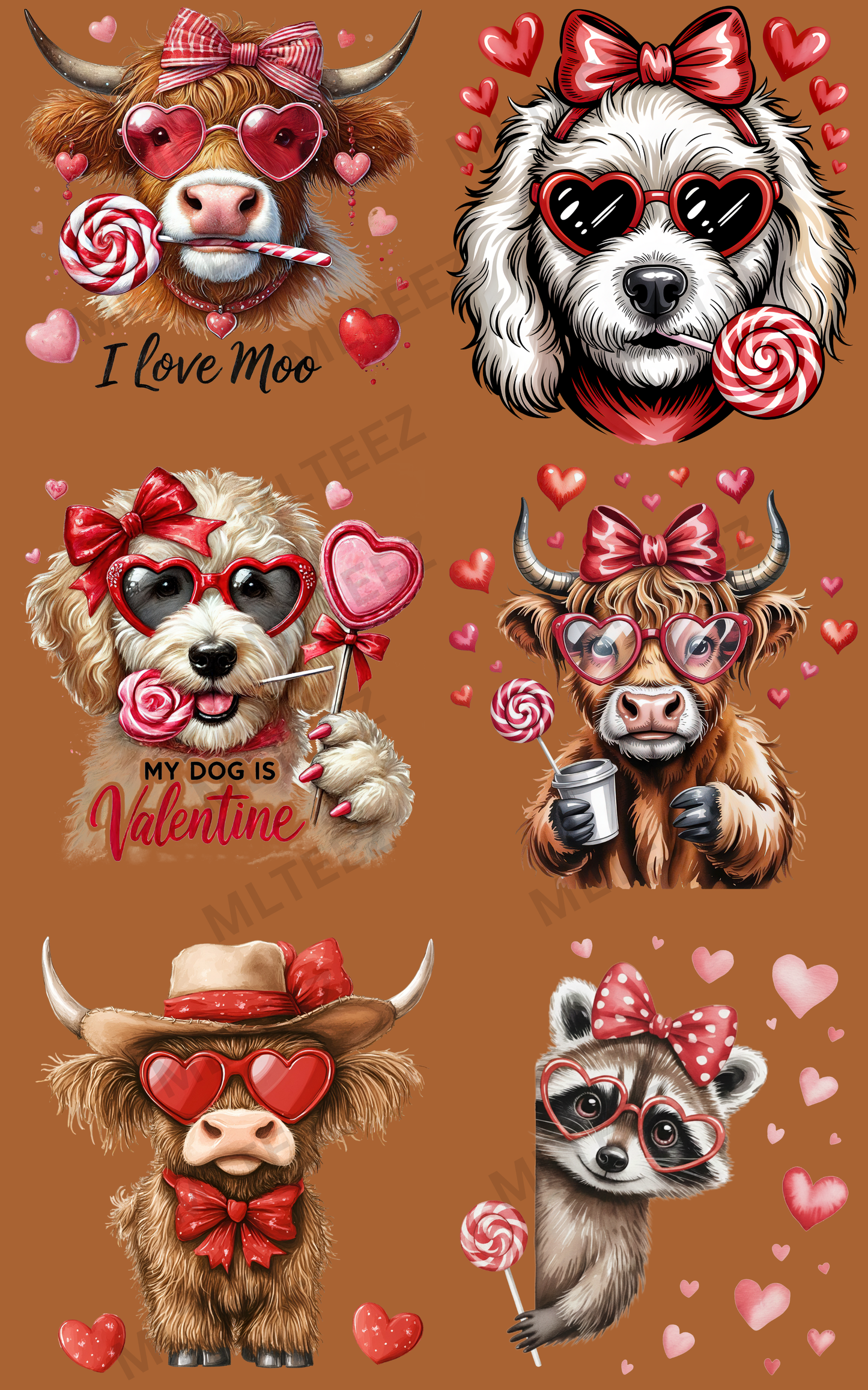 I LOVE MOO (1) PREMADE GANGSHEET - 22X36 DTF TRANSFERS - DIRECT TO FILM