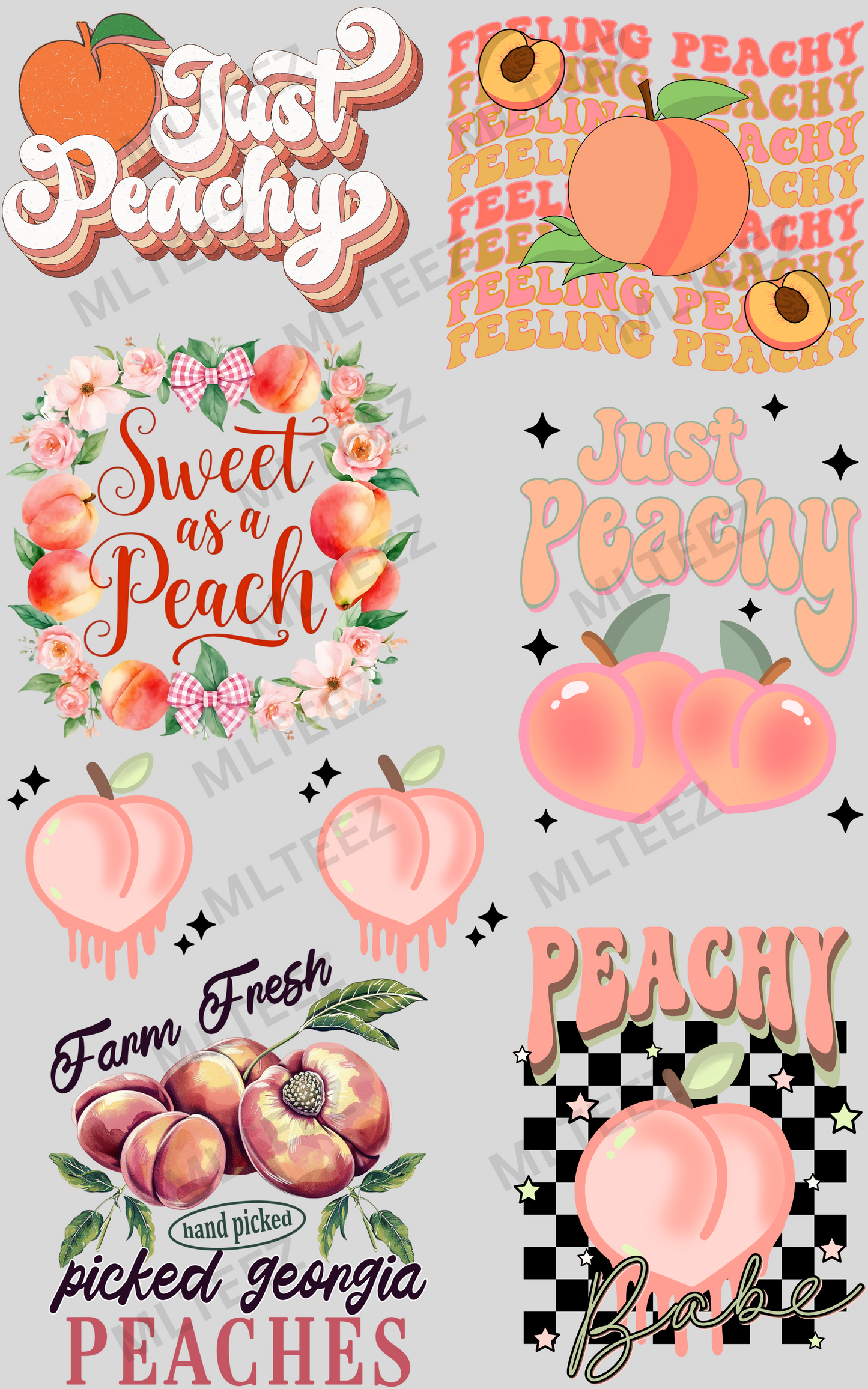 JUST PEACHY PREMADE GANGSHEET - 22X36 DTF TRANSFERS - DIRECT TO FILM