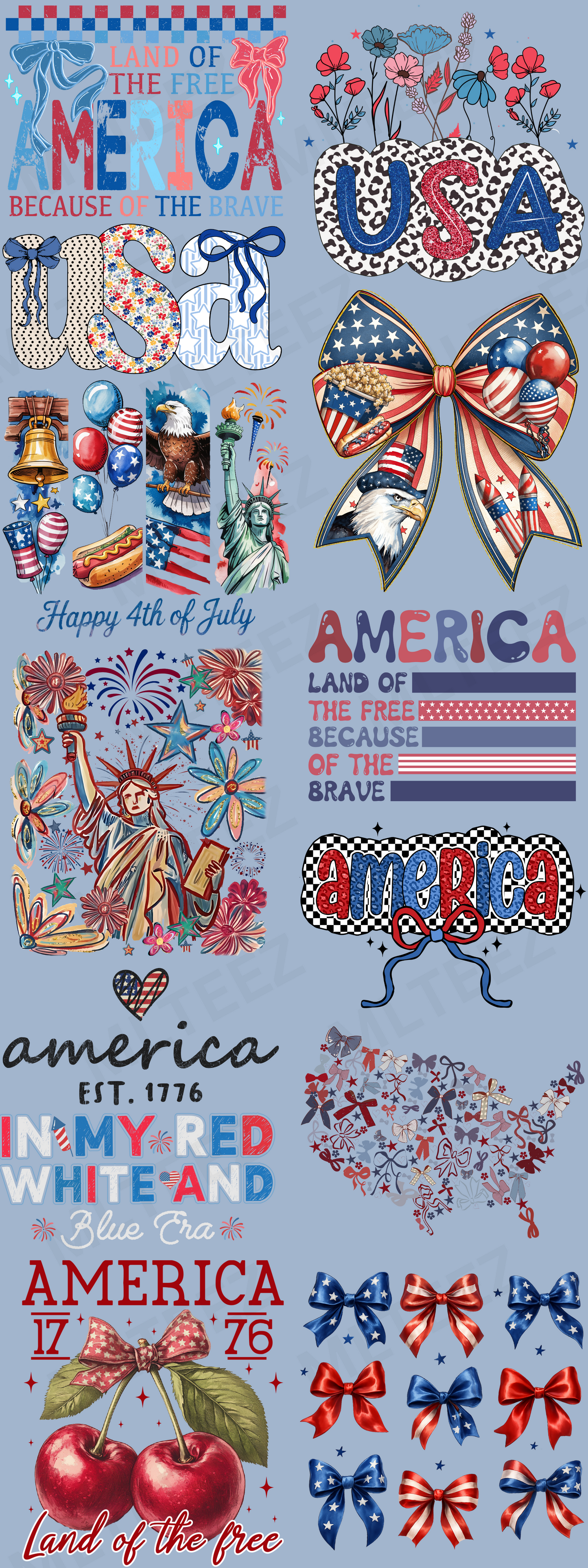 LAND OF THE FREE PREMADE GANGSHEET - 22X60 DTF TRANSFERS - DIRECT TO FILM