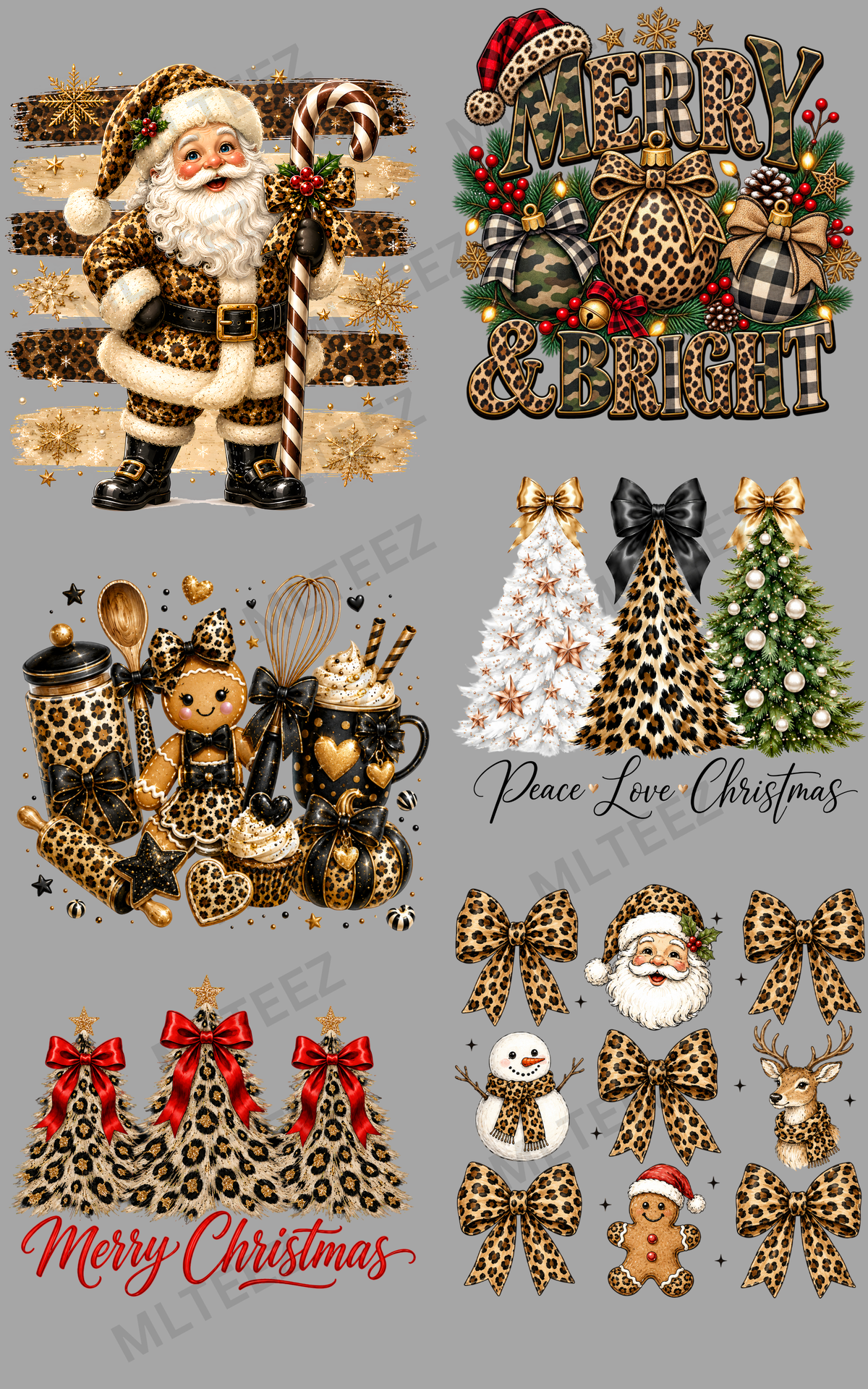 LEOPARD CHRISTMAS (1) PREMADE GANGSHEET - 22X36 DTF TRANSFERS - DIRECT TO FILM