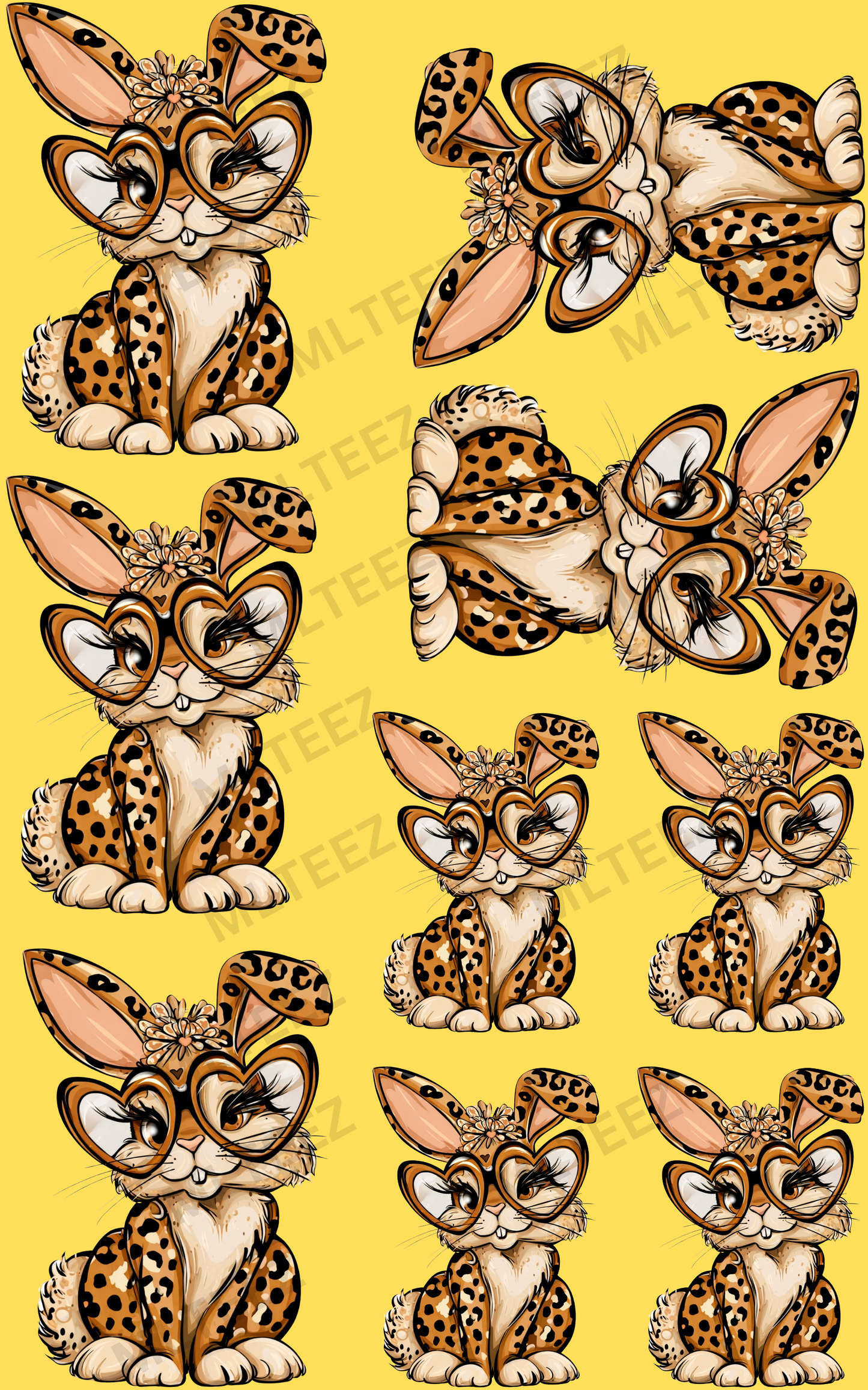 LEOPARD EASTER BUNNY (2) PREMADE GANGSHEET - 22X36 DTF TRANSFERS - DIRECT TO FILM