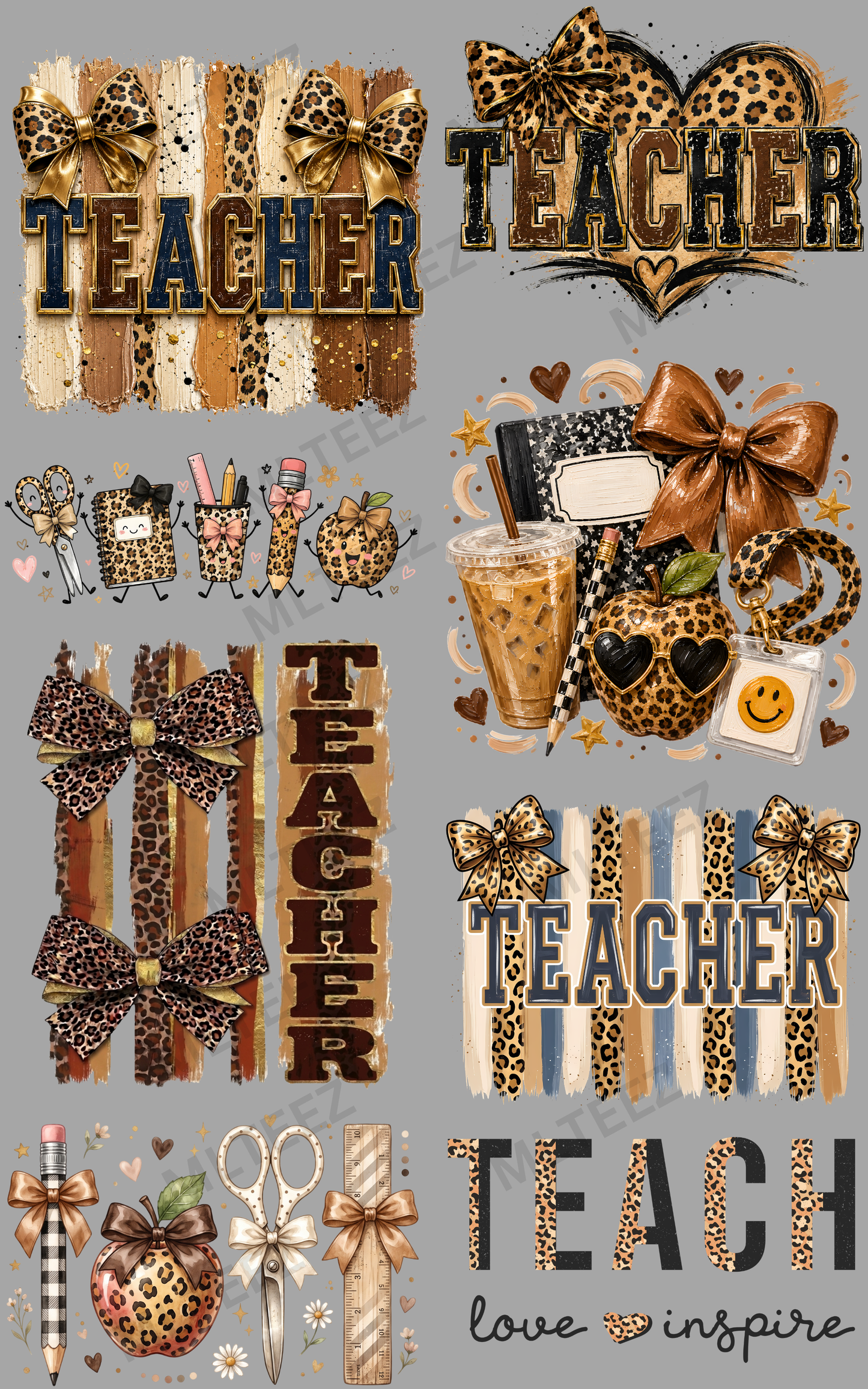 LEOPARD TEACHER (1) PREMADE GANGSHEET - 22X36 DTF TRANSFERS - DIRECT TO FILM