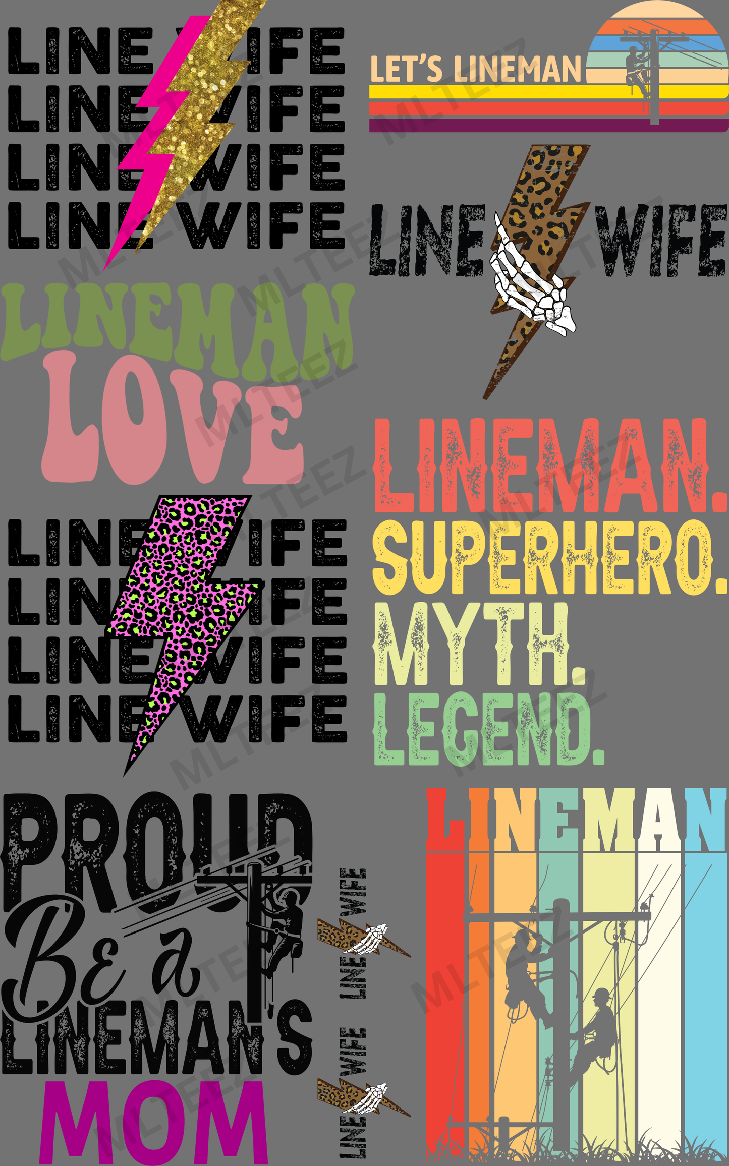 LINEMAN (1) PREMADE GANGSHEET - 22X36 DTF TRANSFERS - DIRECT TO FILM