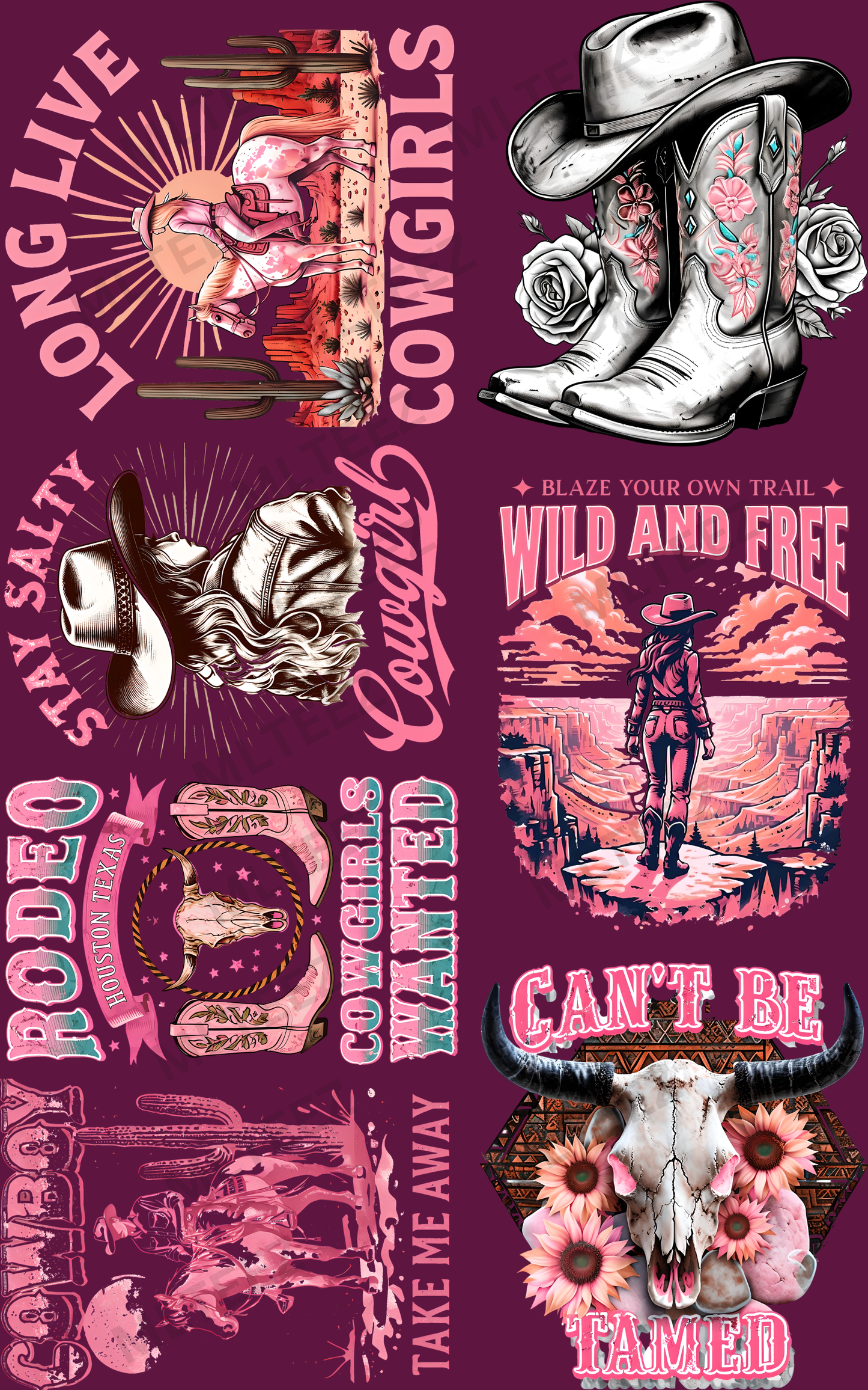 LONG LIVE COWGIRLS (1) PREMADE GANGSHEET - 22X36 DTF TRANSFERS - DIRECT TO FILM