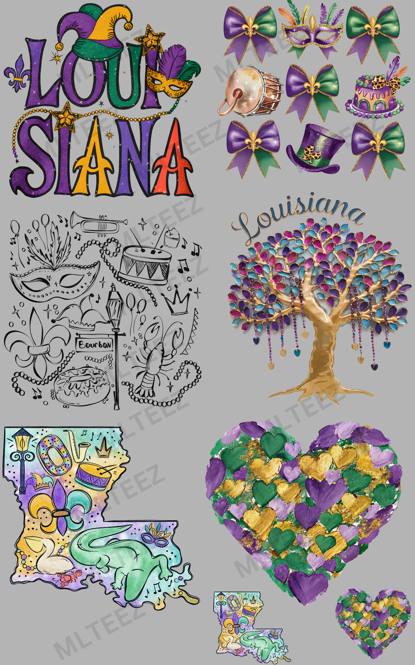 LOUISIANA (MARDI GRAS) (1) PREMADE GANGSHEET - 22X36 DTF TRANSFERS - DIRECT TO FILM