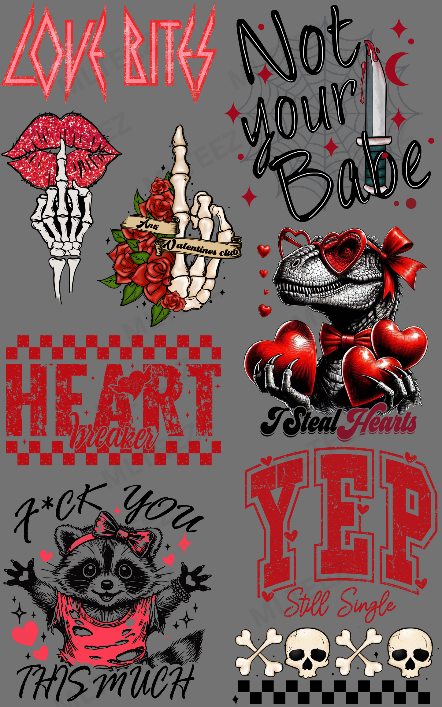 LOVE BITES (1) PREMADE GANGSHEET - 22X36 DTF TRANSFERS - DIRECT TO FILM