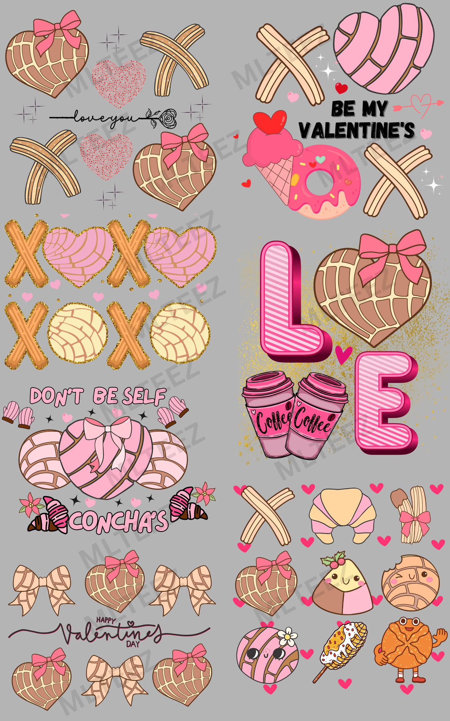 LOVE YOU (XO CONCHAS) PREMADE GANGSHEET - 22X36 DTF TRANSFERS - DIRECT TO FILM