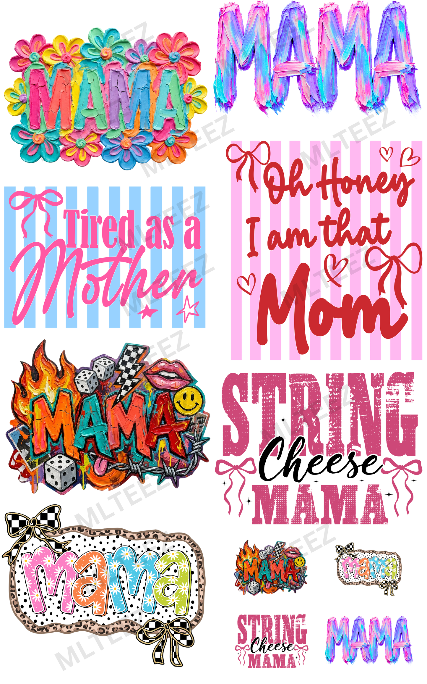 MAMA (13) PREMADE GANGSHEET - 22X36 DTF TRANSFERS - DIRECT TO FILM