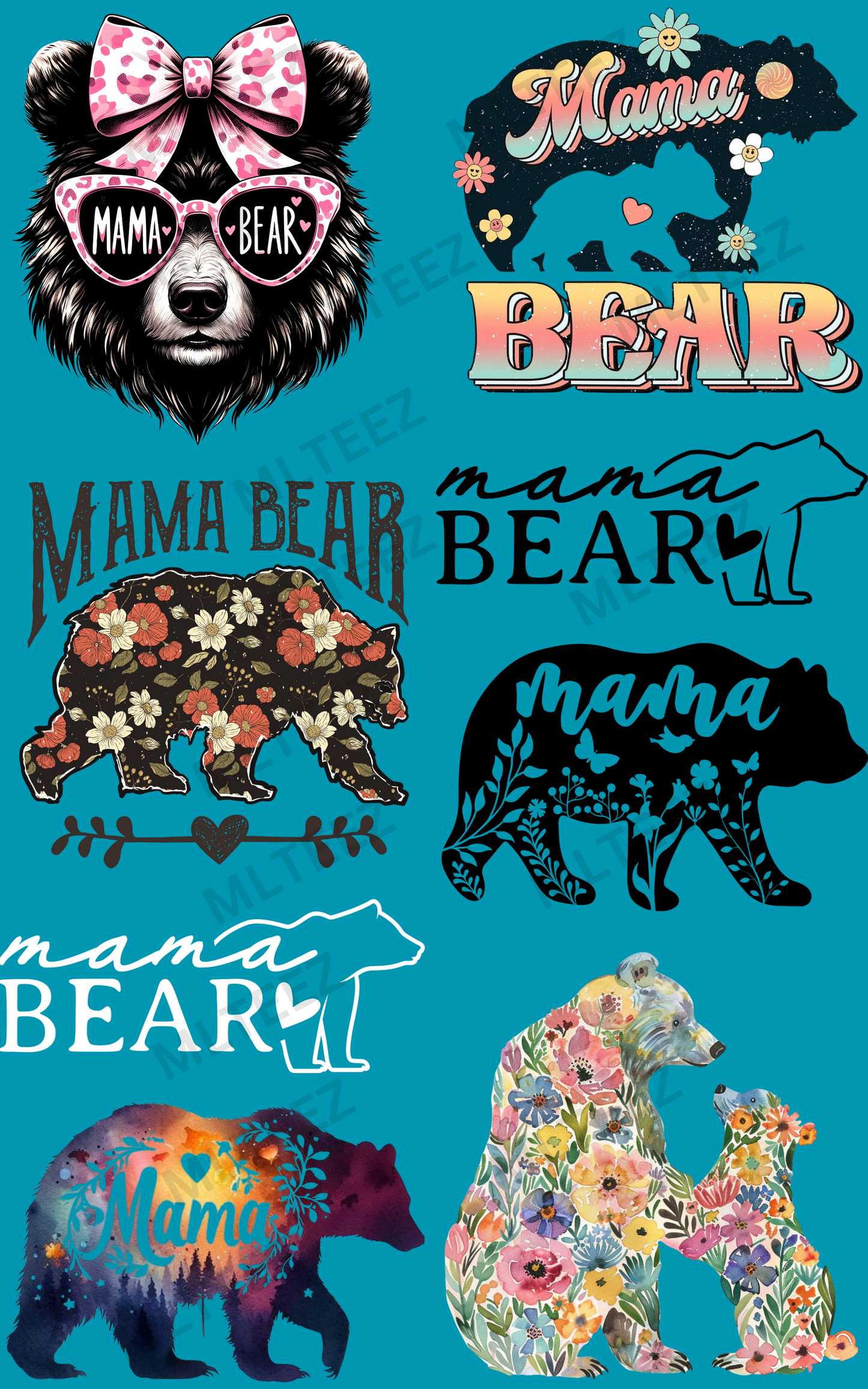 MAMA BEAR (1) PREMADE GANGSHEET - 22X36 DTF TRANSFERS - DIRECT TO FILM