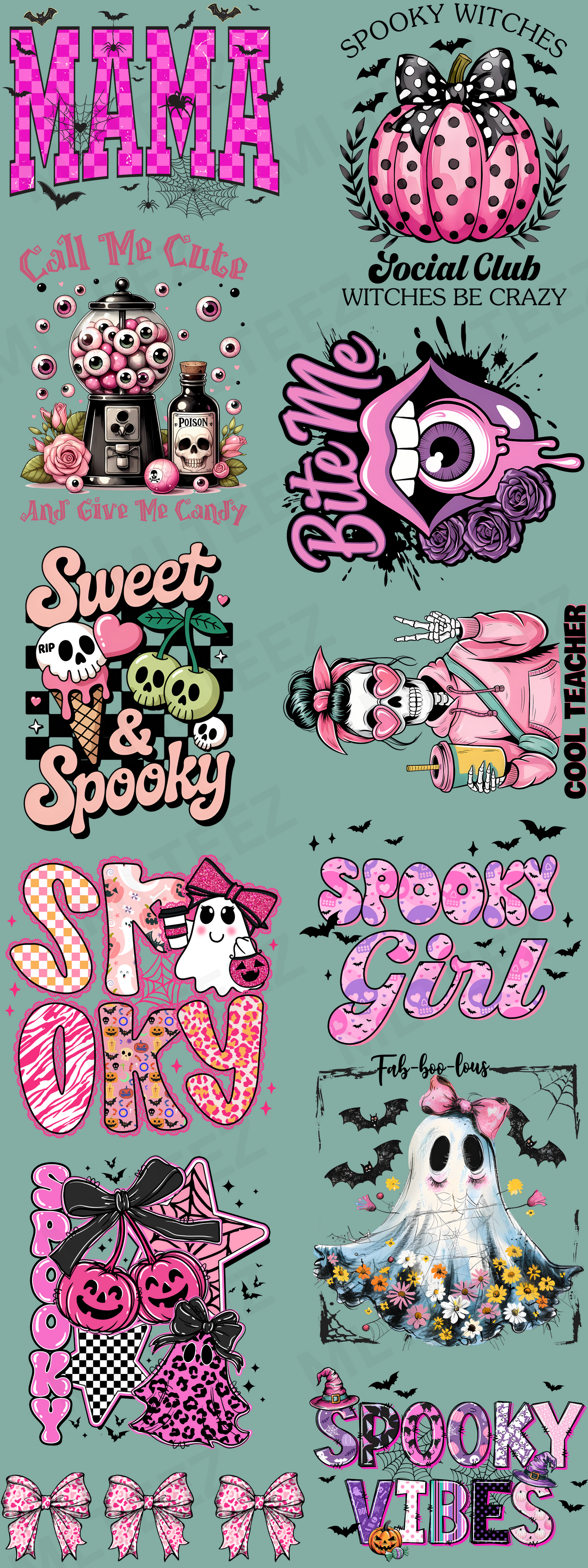 MAMA SPOOKY WITCHES PREMADE DRAFT GANGSHEET - 22X60 DTF TRANSFERS - DIRECT TO FILM
