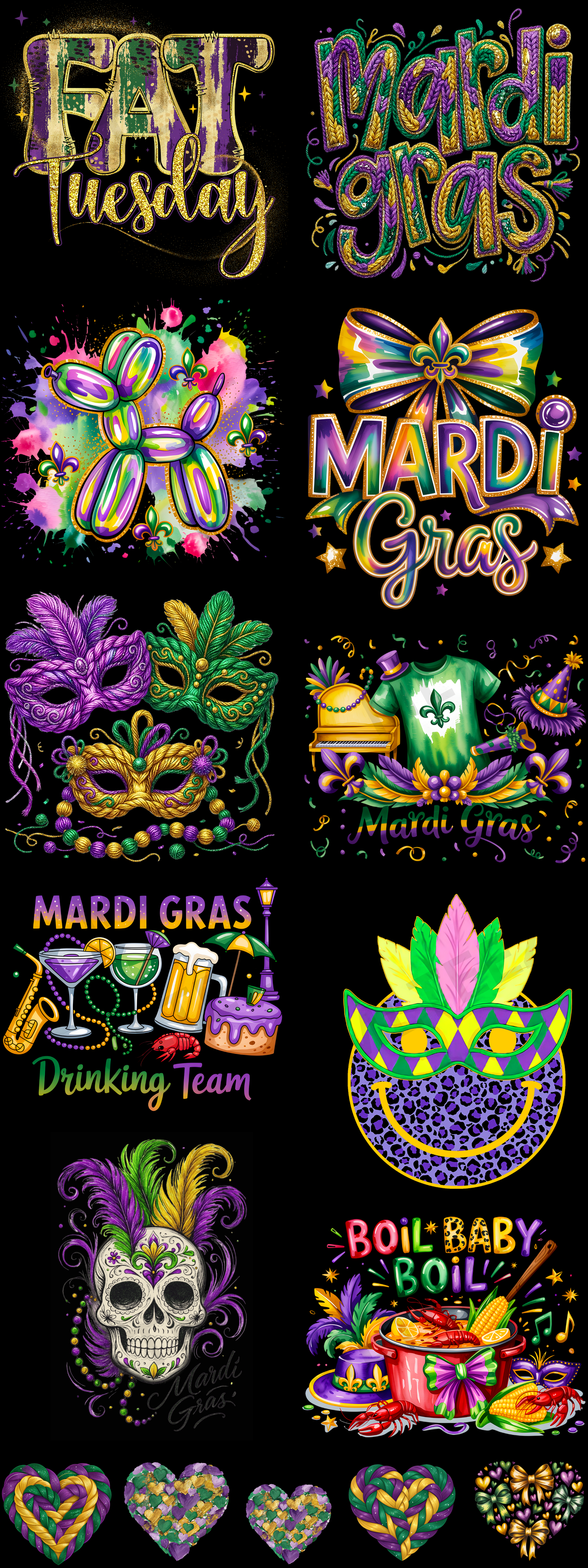 MARDI GRAS (2) (60 INCH) PREMADE GANGSHEET - 22X60 DTF TRANSFERS - DIRECT TO FILM