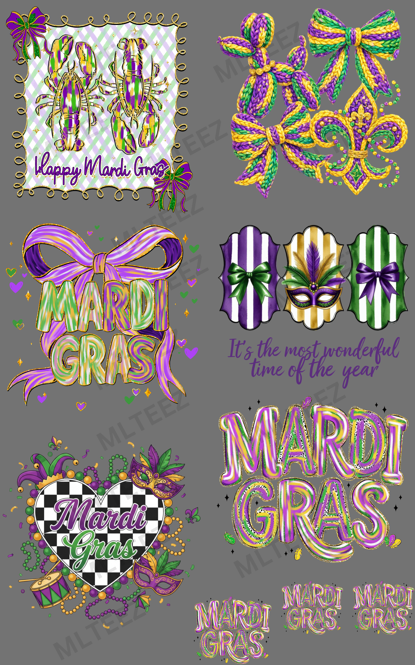 MARDI GRAS (5) PREMADE GANGSHEET - 22X36 DTF TRANSFERS - DIRECT TO FILM