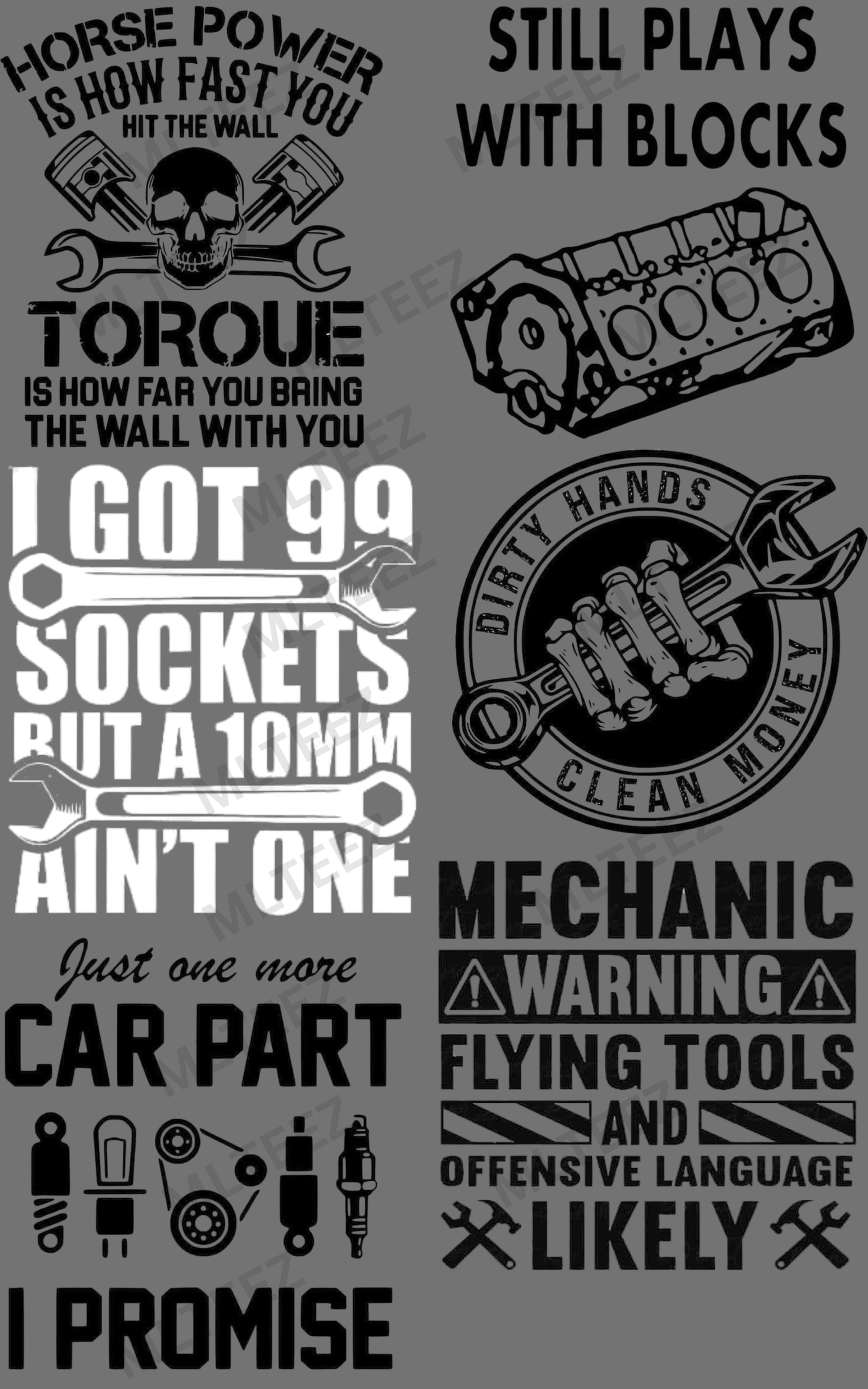 MECHANIC (1) PREMADE GANGSHEET - 22X36 DTF TRANSFERS - DIRECT TO FILM
