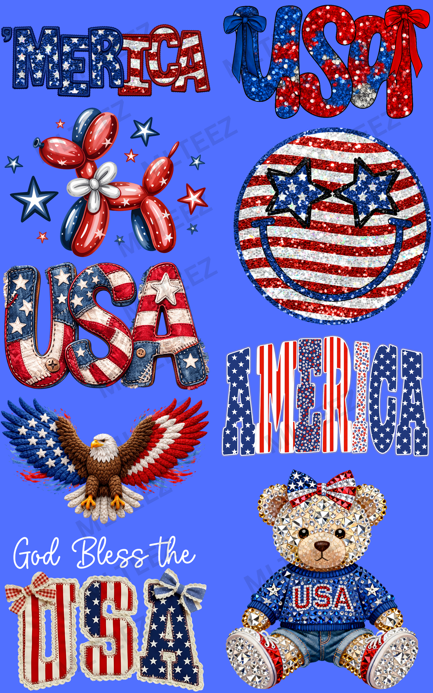 'MERICA (2) PREMADE GANGSHEET - 22X36 DTF TRANSFERS - DIRECT TO FILM