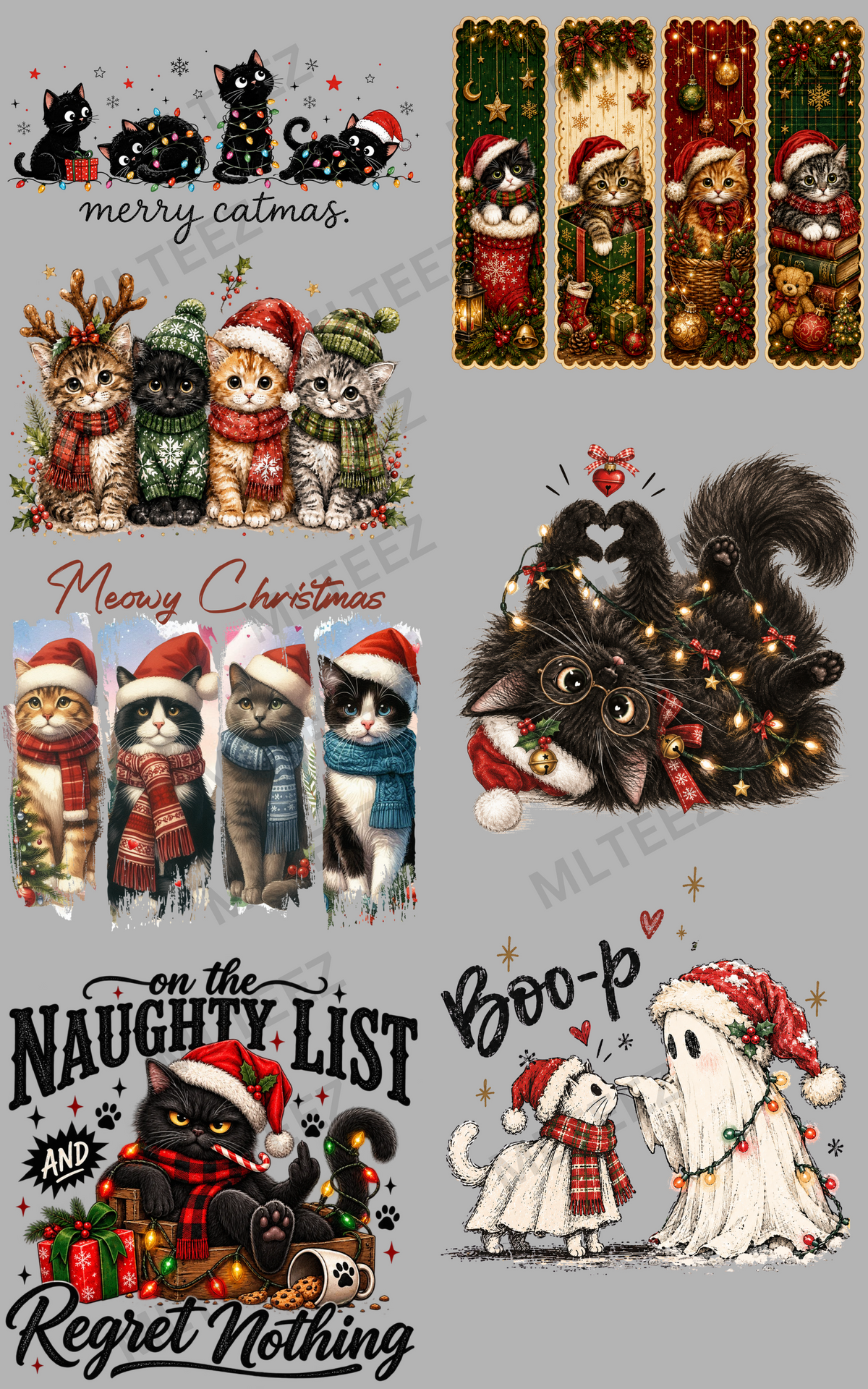 MERRY CATMAS (1) PREMADE GANGSHEET - 22X36 DTF TRANSFERS - DIRECT TO FILM