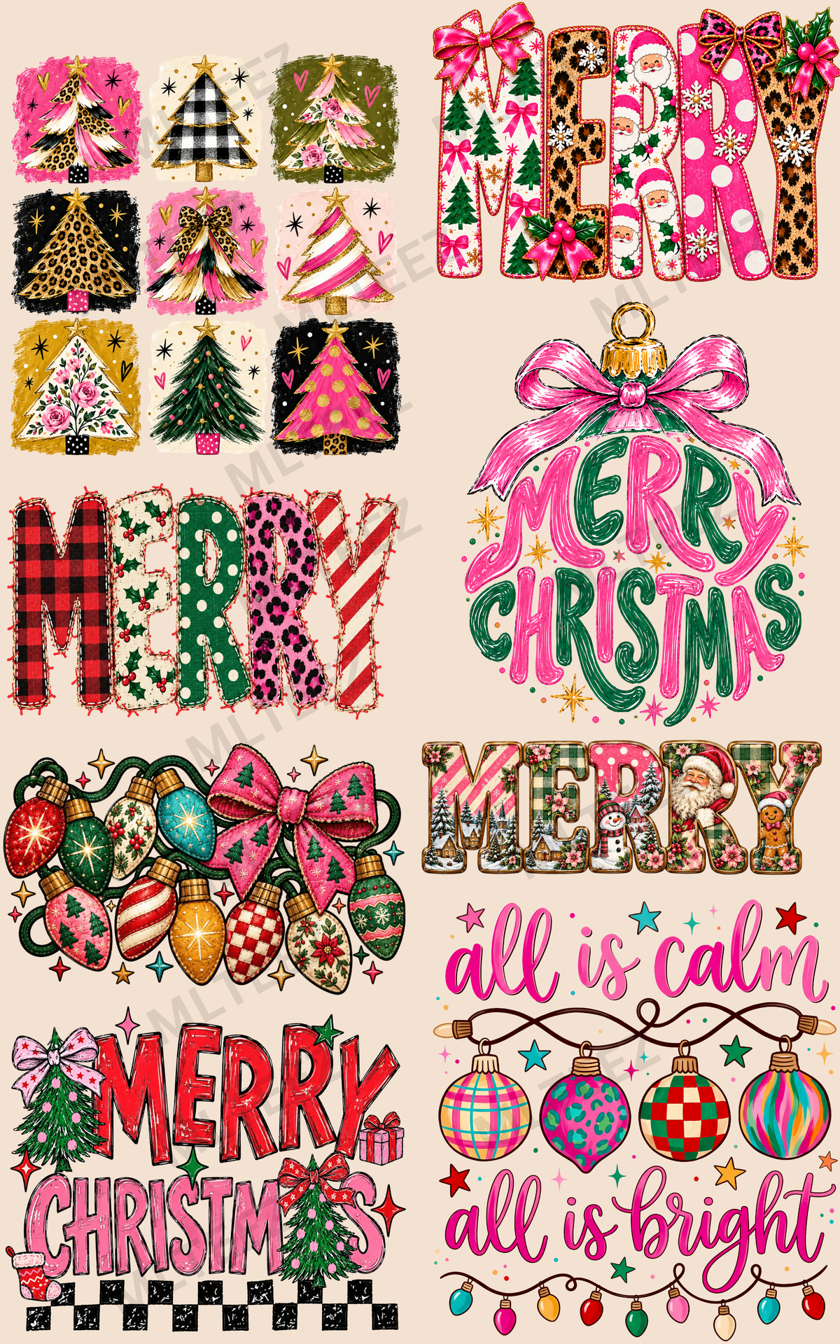 MERRY CHRISTMAS (16) PREMADE GANGSHEET - 22X36 DTF TRANSFERS - DIRECT TO FILM