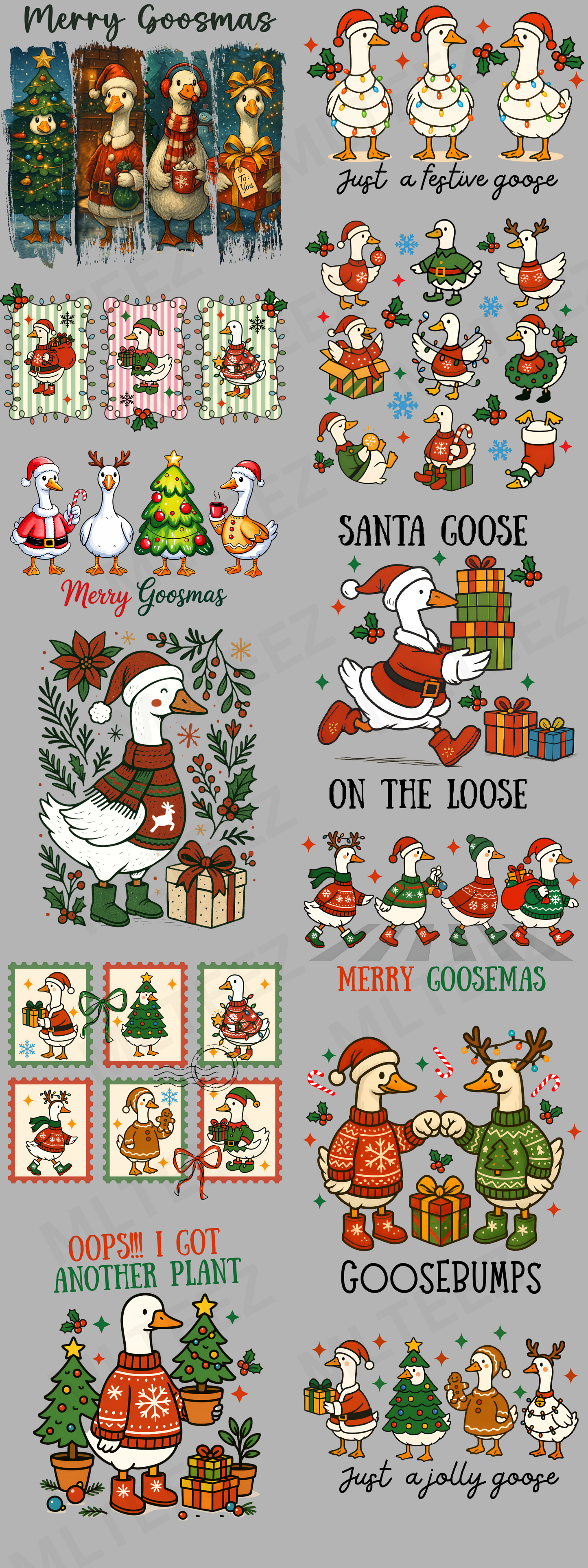MERRY GOOSMAS (1) PREMADE GANGSHEET - 22X60 DTF TRANSFERS - DIRECT TO FILM