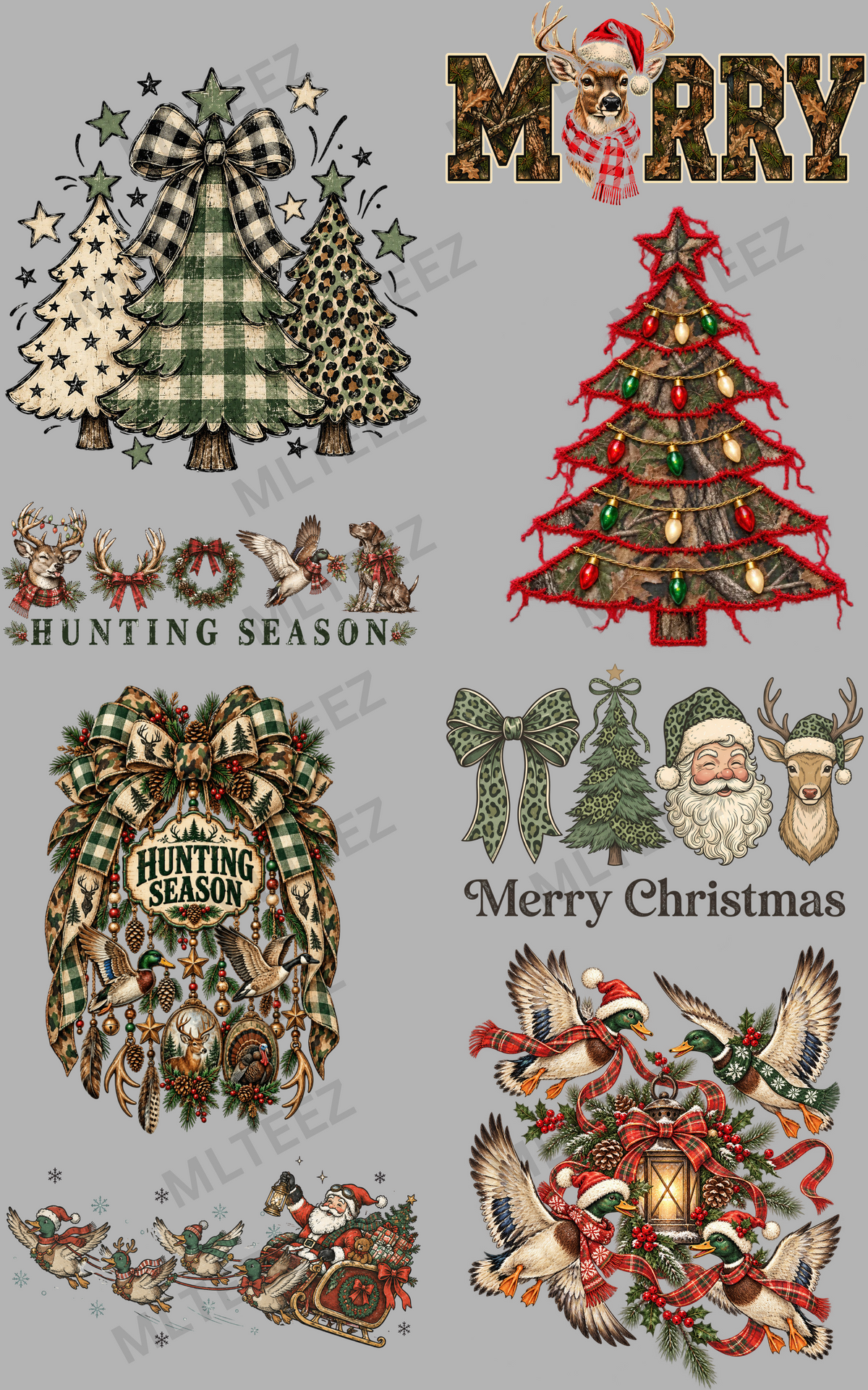 MERRY HUNTING (1) PREMADE GANGSHEET - 22X36 DTF TRANSFERS - DIRECT TO FILM