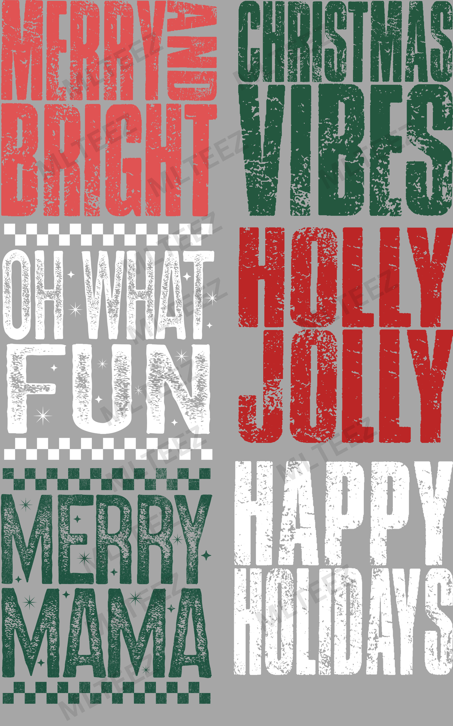 MERRY & BRIGHT (1) PREMADE GANGSHEET - 22X36 DTF TRANSFERS - DIRECT TO FILM