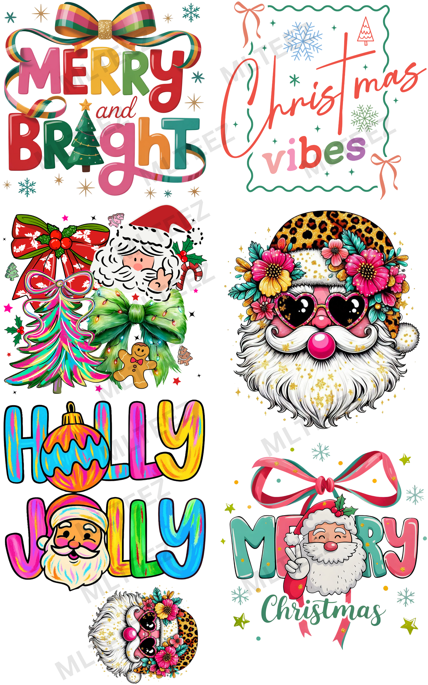 MERRY & BRIGHT (2) PREMADE GANGSHEET - 22X36 DTF TRANSFERS - DIRECT TO FILM