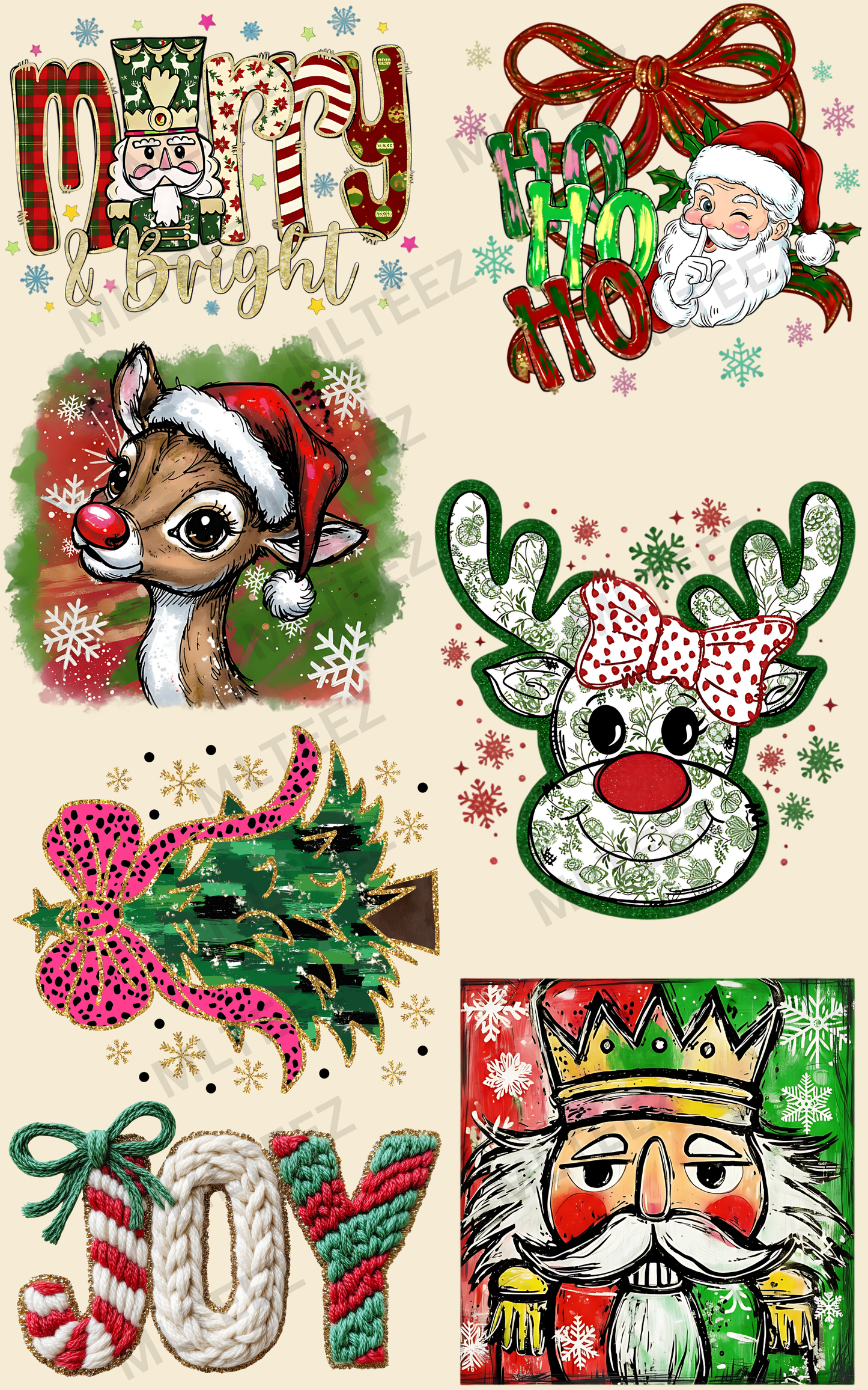MERRY & BRIGHT (3) PREMADE GANGSHEET - 22X36 DTF TRANSFERS - DIRECT TO FILM
