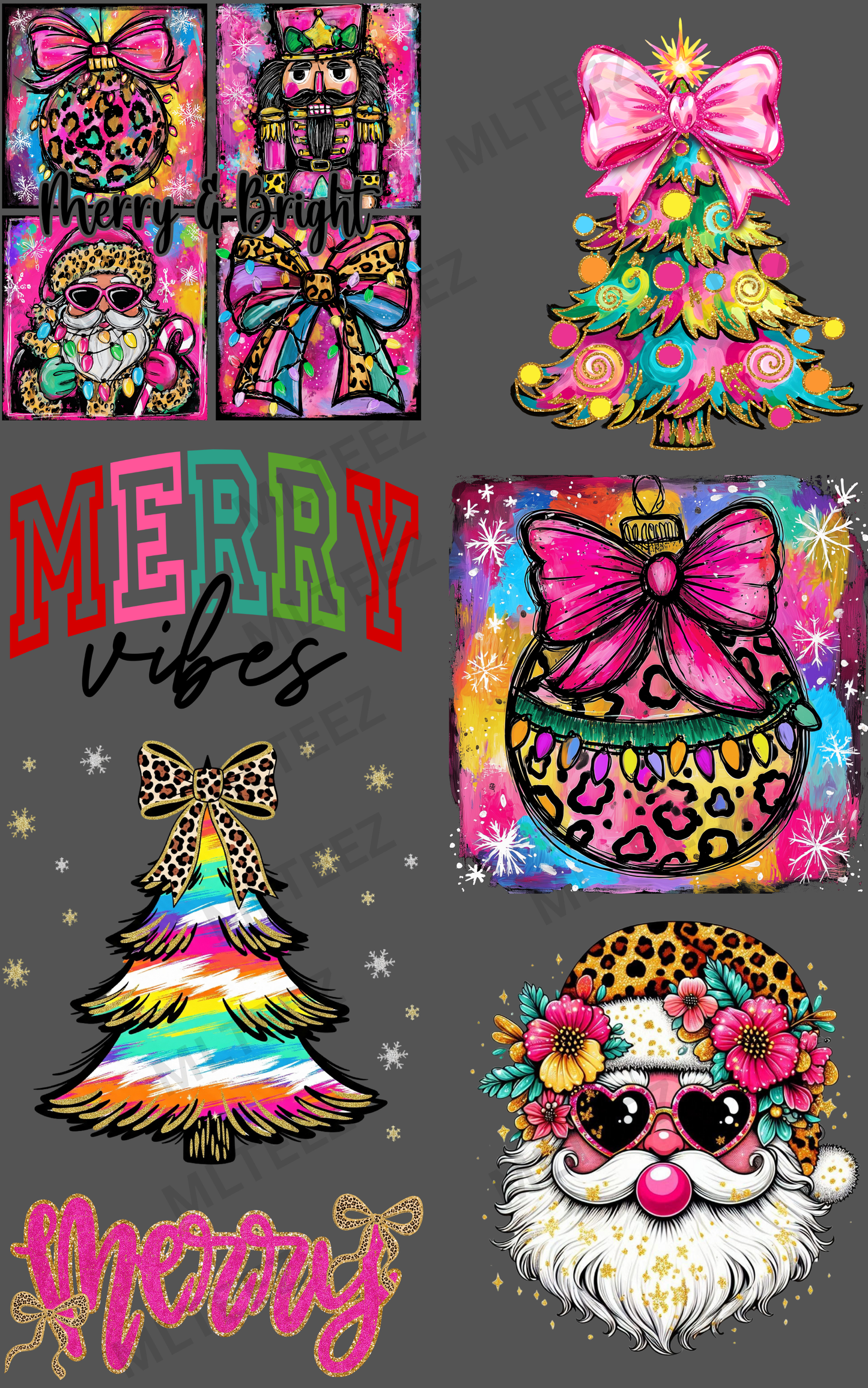 MERRY & BRIGHT (4) PREMADE GANGSHEET - 22X36 DTF TRANSFERS - DIRECT TO FILM