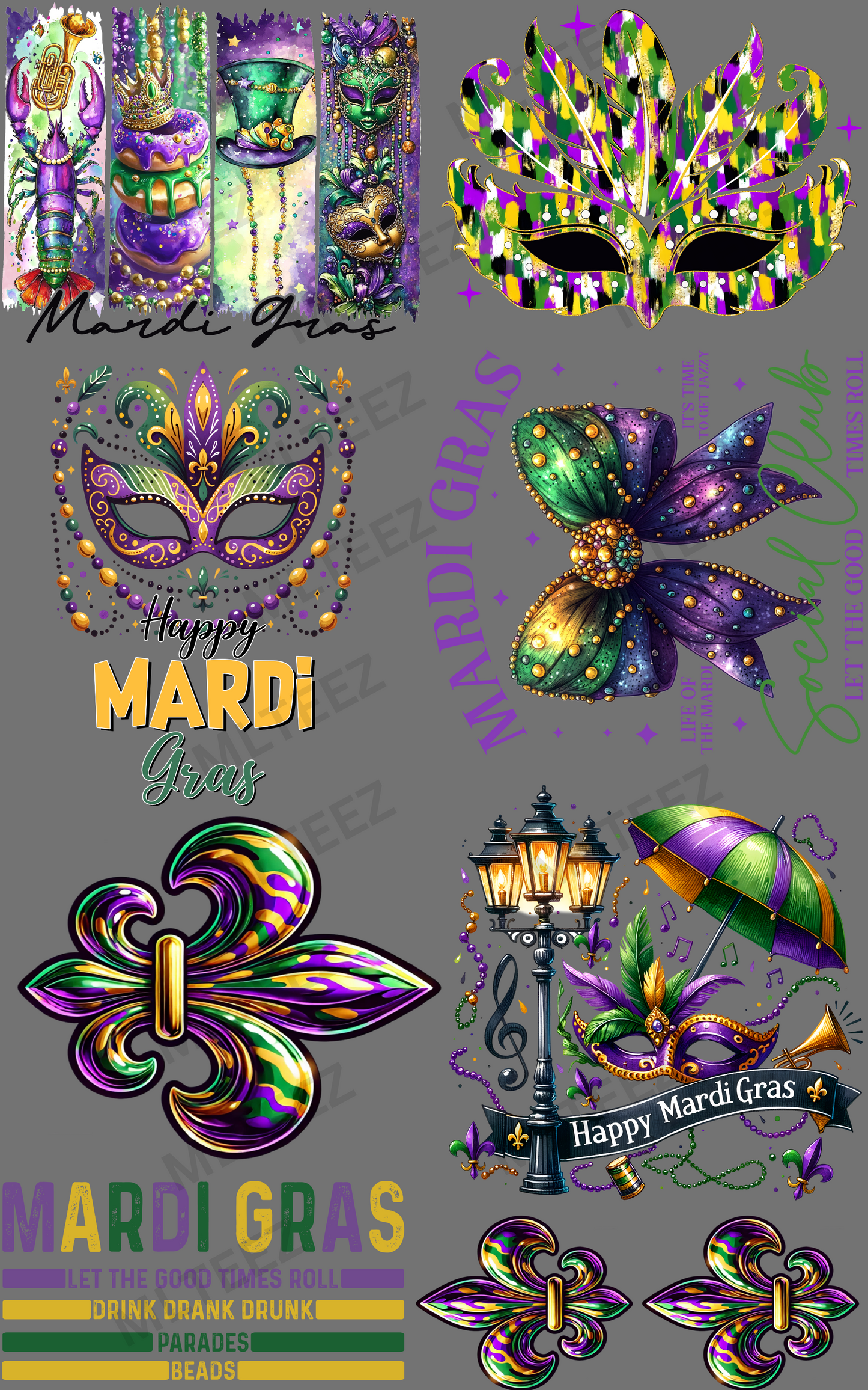 MARDI GRAS (2) PREMADE GANGSHEET - 22X36 DTF TRANSFERS - DIRECT TO FILM