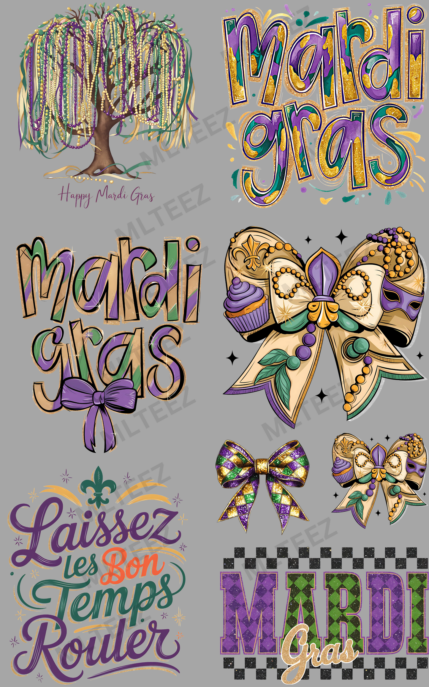 MARDI GRAS (3) PREMADE GANGSHEET - 22X36 DTF TRANSFERS - DIRECT TO FILM