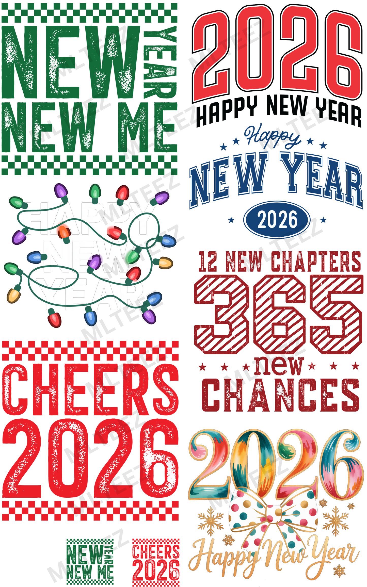 NEW YEAR 2026 (13) PREMADE GANGSHEET - 22X36 DTF TRANSFERS - DIRECT TO FILM